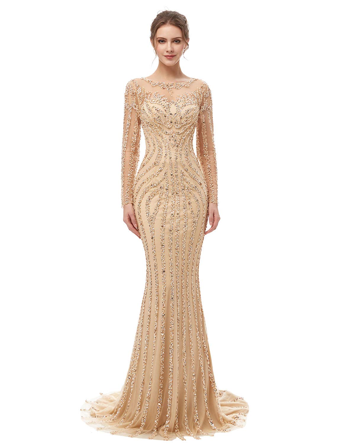 Sarahbridal Women's Tulle Mermaid Sequin Evening Dress - Elegant Formal Prom Gown Long with Train - Perfect for Wedding Guest, Cocktail Party, and Black Tie Events