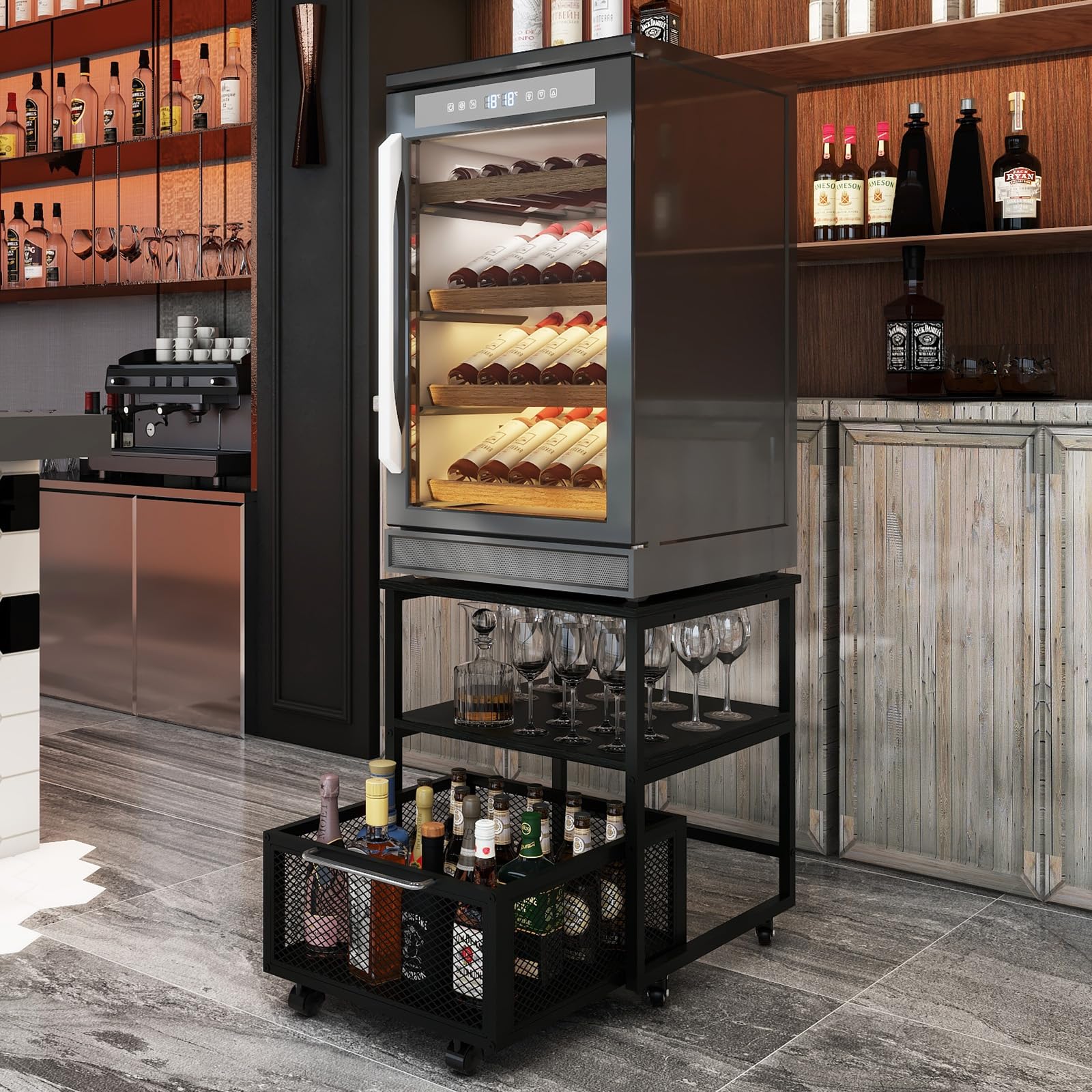 PUNCIA 19.7x19.7 Inch Heavy Duty Mini Fridge Stand with Storage & 4 Lockable Wheels - Beverage Refrigerator Table for Coffee Bar, Office, Home, Dorm - Perfect for Small Spaces & Compact Appliances