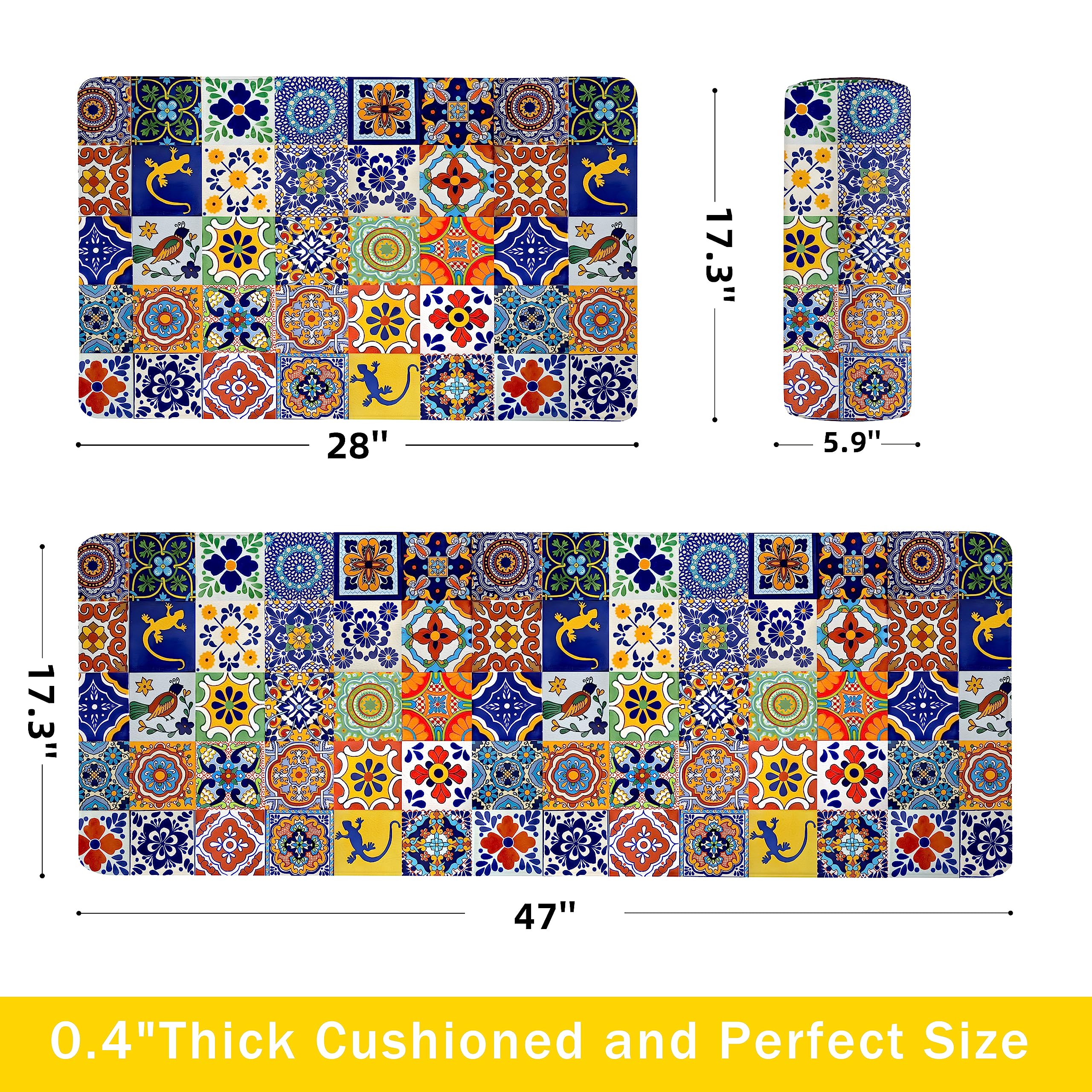 **Weesire 2-Piece Boho Kitchen Rugs Set – Memory Foam Anti-Fatigue Non-Slip PVC Runner Mats, Water & Oil Proof Floor Carpet for Kitchen, Laundry, Sink (17.3x28 + 17.3x47 Inch) – Perfect for Farmhouse, Apartment & High-Traffic Areas**