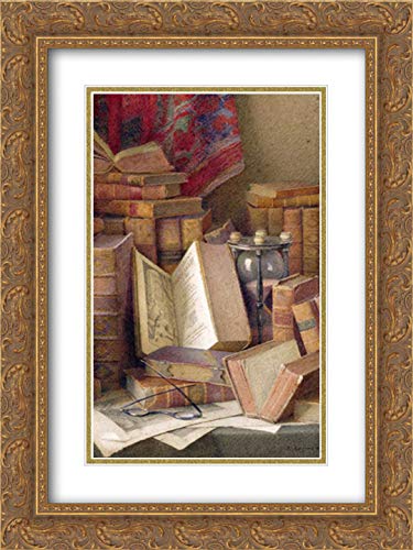 Frederick Spencer 14x18 Gold Ornate Framed Double Matted Museum Art Print - Vintage Book Reading Painting - Perfect for Study, Library & Home Office Decor