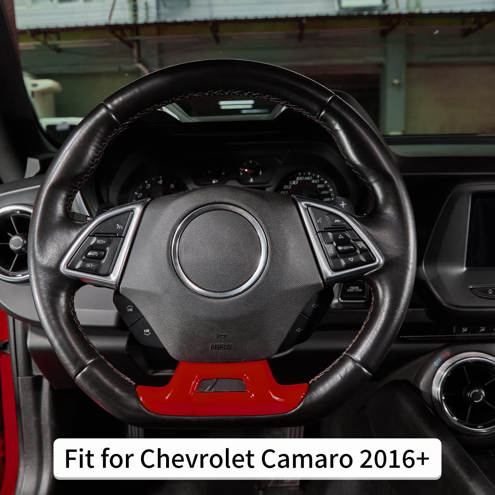 Premium Steering Wheel Trim Cover with Hole Design - Interior Accessory for 2016-2022 Chevrolet Camaro (Red) | Enhances Grip & Style for Sports Car Driving