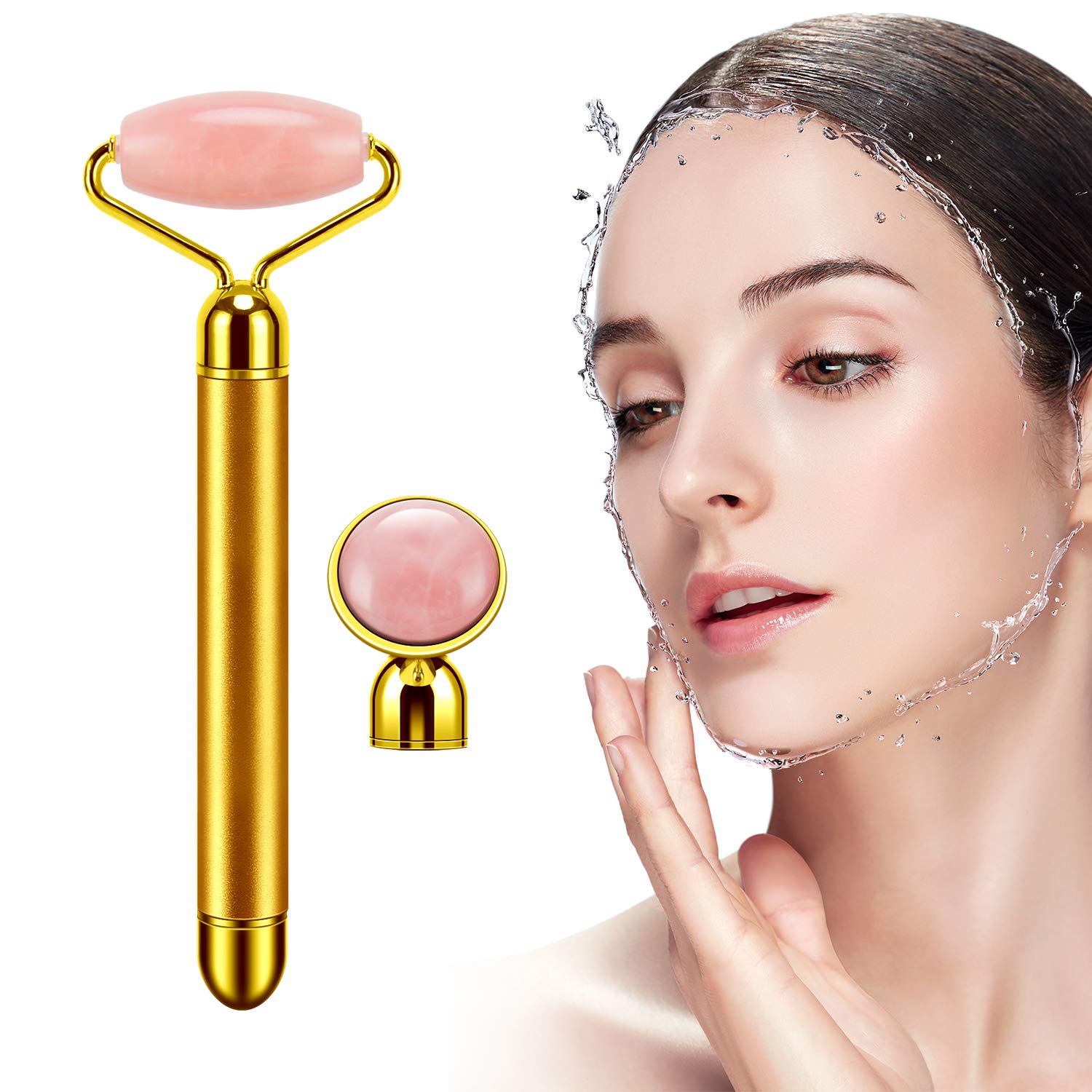 2-in-1 Electric Jade Roller & Face Massager - Rose Quartz Facial Massage Tool for Skin Tightening & Wrinkle Reduction | Perfect for At-Home Spa & Anti-Aging Skincare Routine