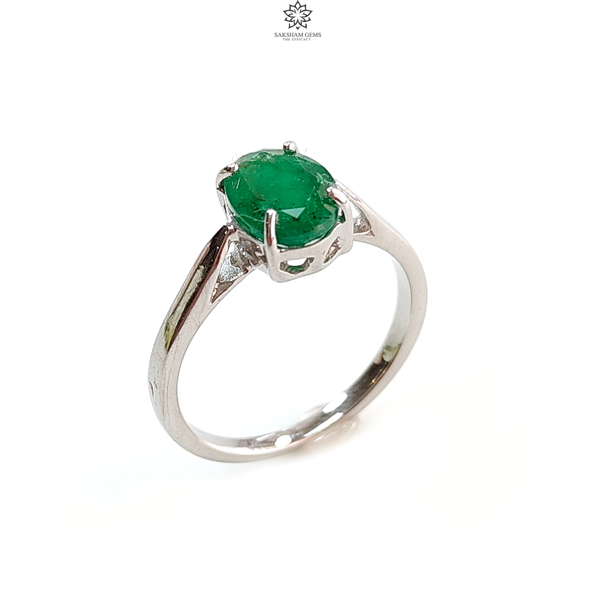 Natural Emerald Silver Ring - 2.22gms Oval Faceted Cut 925 Sterling Silver Prong Set Jewelry for Women | Perfect for Engagement, Anniversary Gifts & Everyday Elegance
