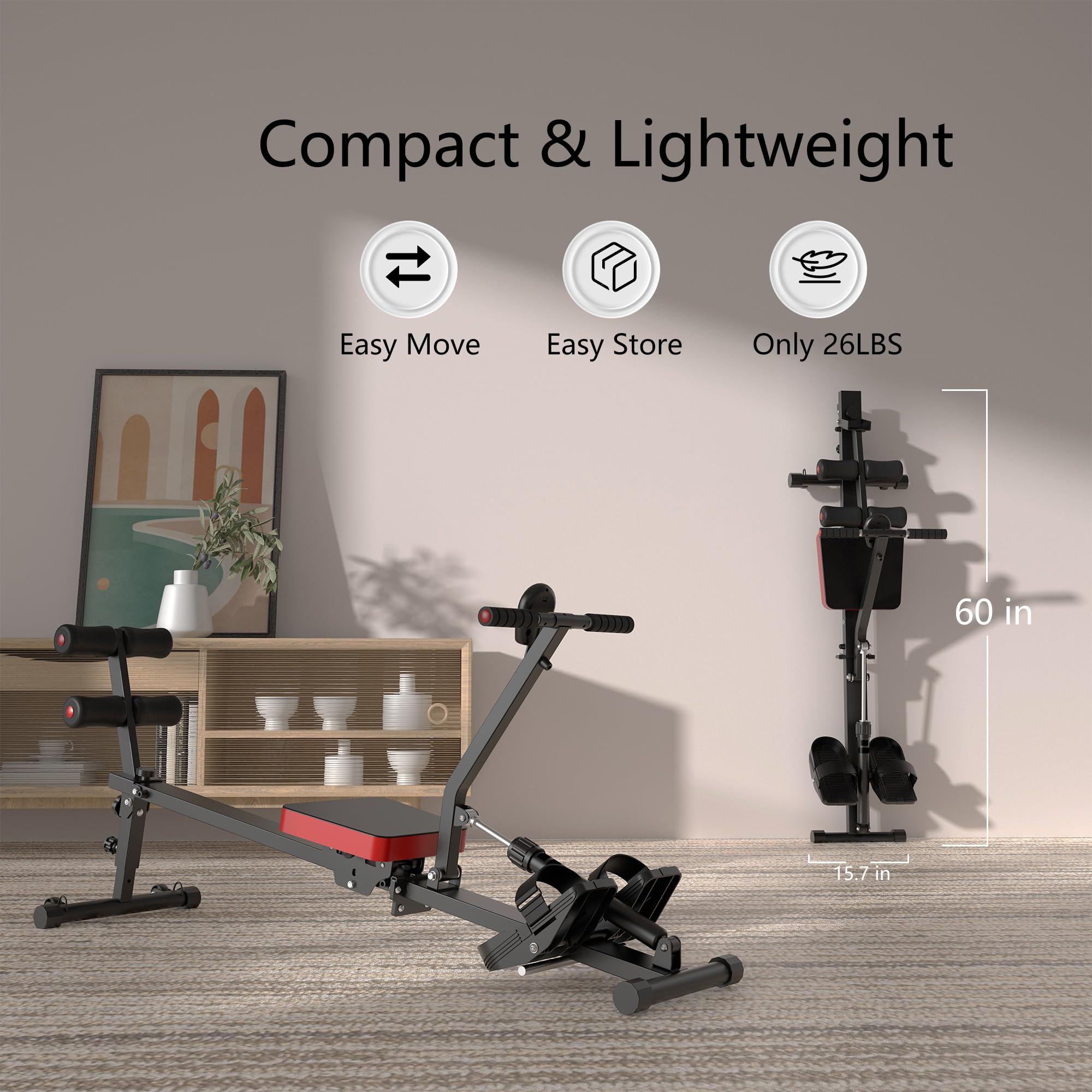 **Magnetic Rowing Machine for Home Workout - Adjustable 8-Speed Resistance, Supports 265 LBS - Fat Burning & Muscle Sculpting - Phone/Tablet Holder - Perfect for Cardio & Strength Training**