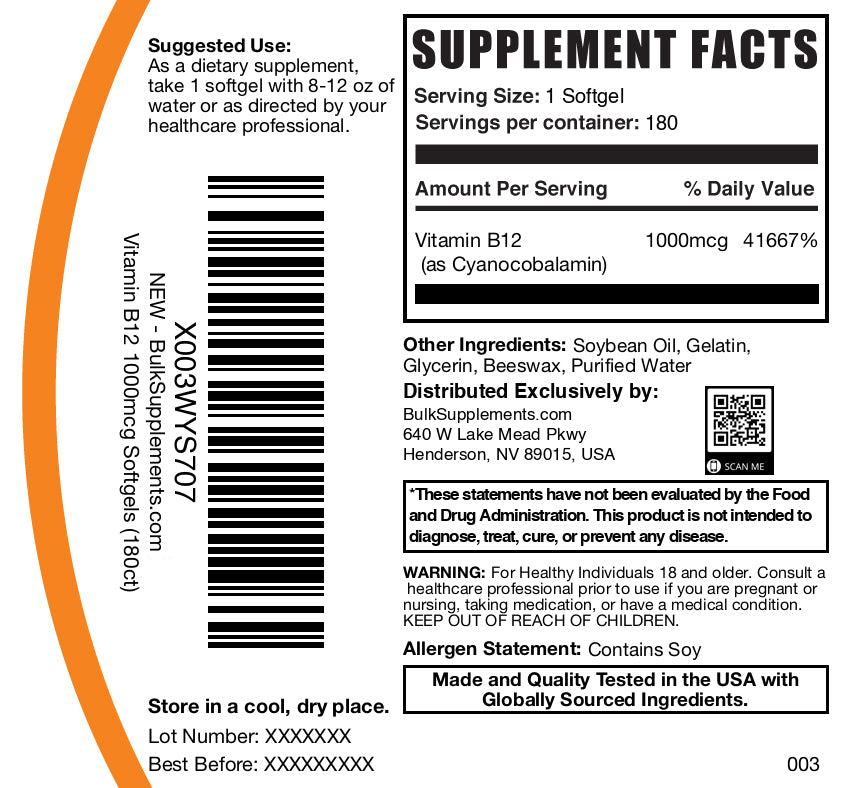 Premium Vitamin B12 Softgels 1000mcg - High Absorption Methylcobalamin Supplement for Energy, Metabolism & Nerve Support - Vegan, Non-GMO, Gluten-Free - Ideal for Vegetarians & Active Lifestyles