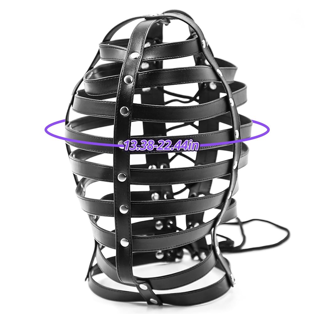 BDSM Adjustable Leather Bondage Mask for Adults - Fetish SM Cosplay, Masquerade Head Mask for Men & Women - Perfect for Role Play, Spicing Up Relationships & Sensual Exploration