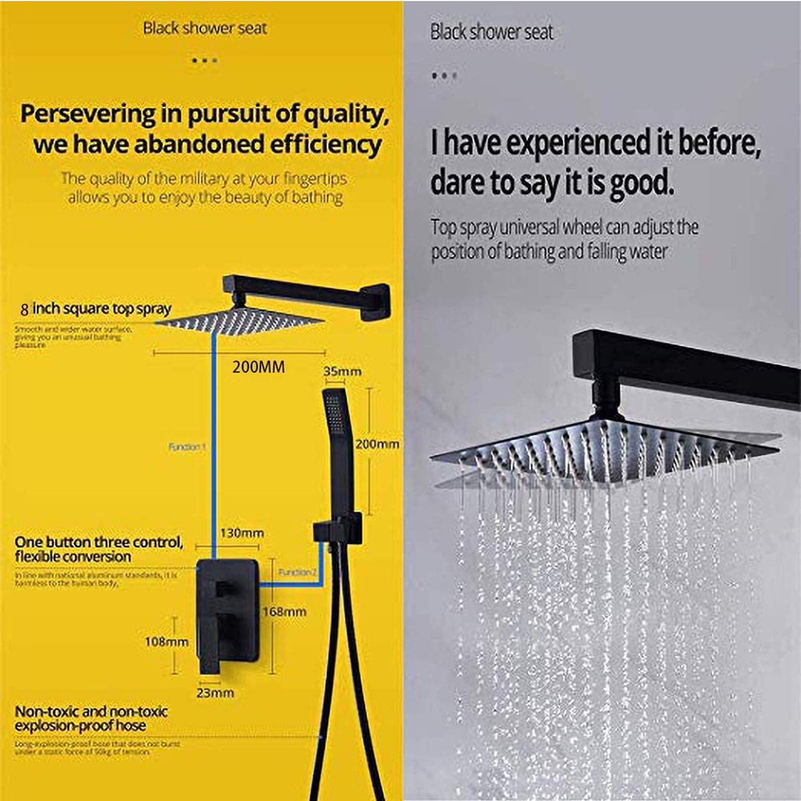 Luxury Black Shower Faucet Set - 8 Inch High Pressure Rain Shower Head with Brass Wall Mounted System for Bathroom | Modern Bathroom Upgrade, Spa-Like Shower Experience, Perfect for Master Bath & Guest Bathrooms
