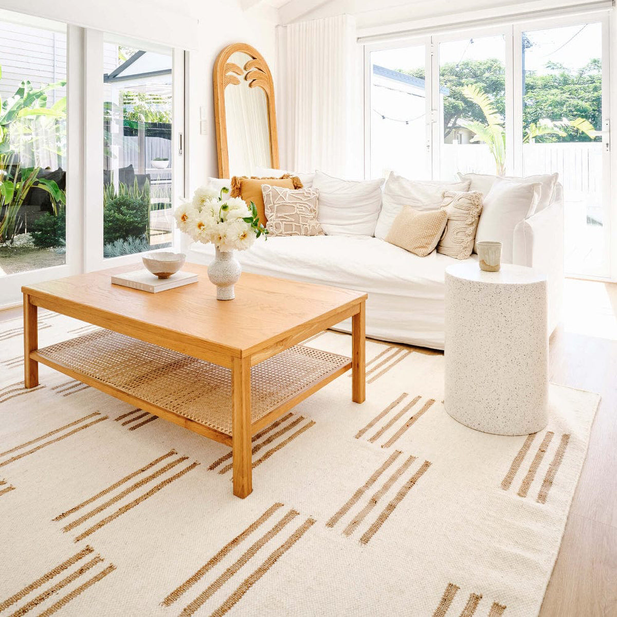 Hendrix Asymmetrical Striped Jute Wool Rug - Bohemian Chic Area Rug for Living Room, Bedroom & Nursery - Soft & Durable Natural Fiber Floor Decor