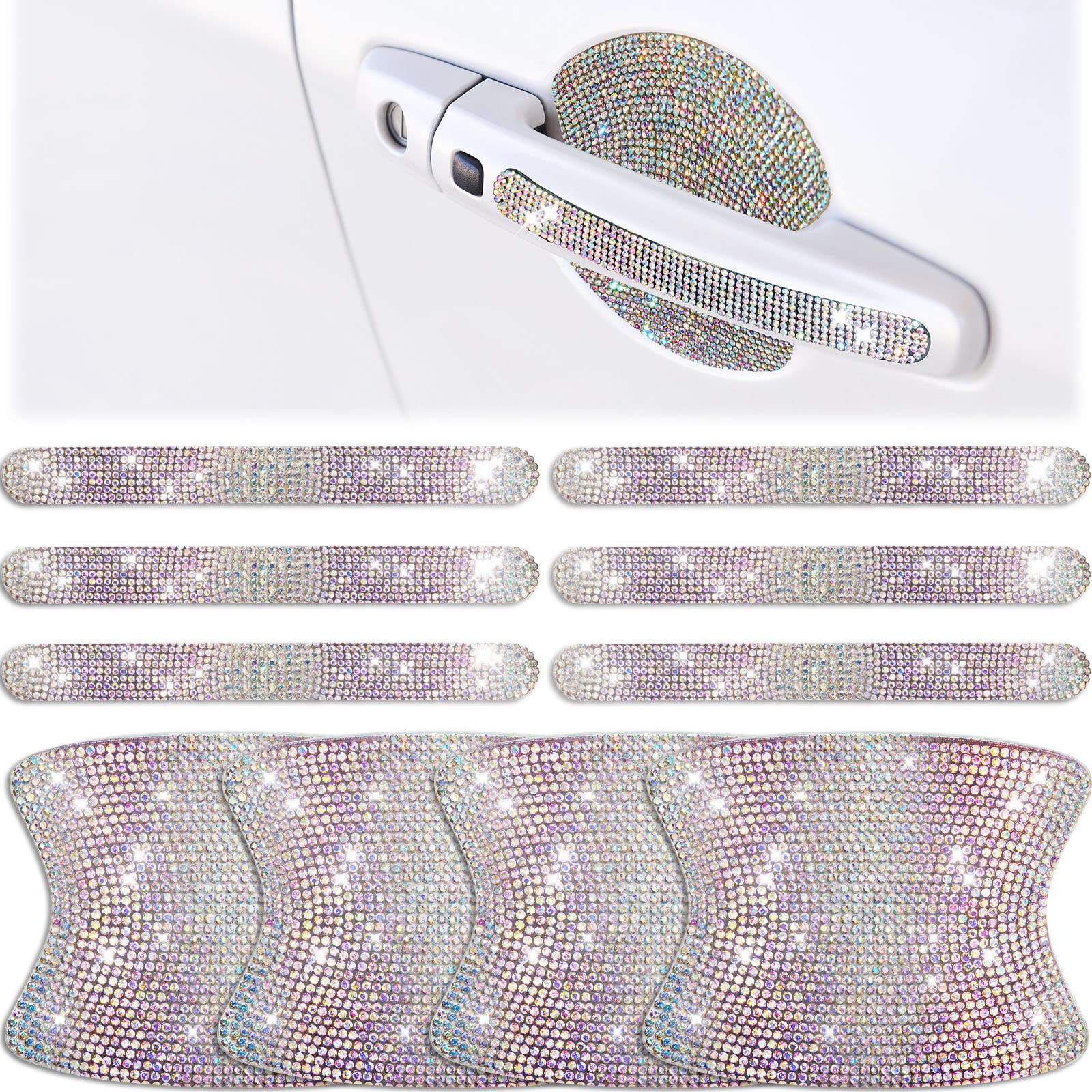 Frienda 10-Piece Rhinestone Car Door Handle Covers & Bowl Protectors - Bling Car Accessories for Women (Colorful) - Protect & Decorate Your Car Handles & Cup Holders - Perfect for Gifts, Daily Commute & Road Trips