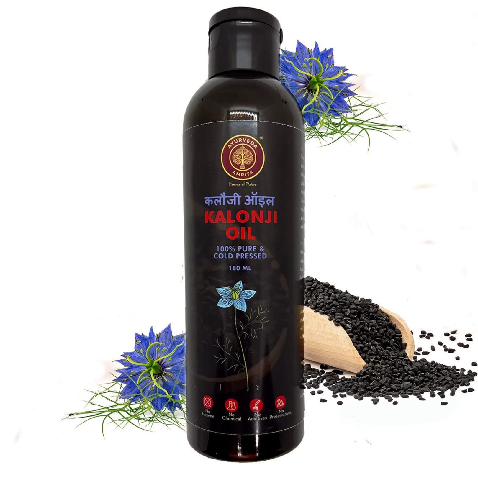 Pure Cold Pressed Kalonji Black Seed Oil (180ml) - Ayurvedic Amrita Oil for Hair Growth & Skin Care | Natural Remedy for Dry Scalp, Acne & Healthy Hair | Perfect for Massage, Aromatherapy & Daily Beauty Routine