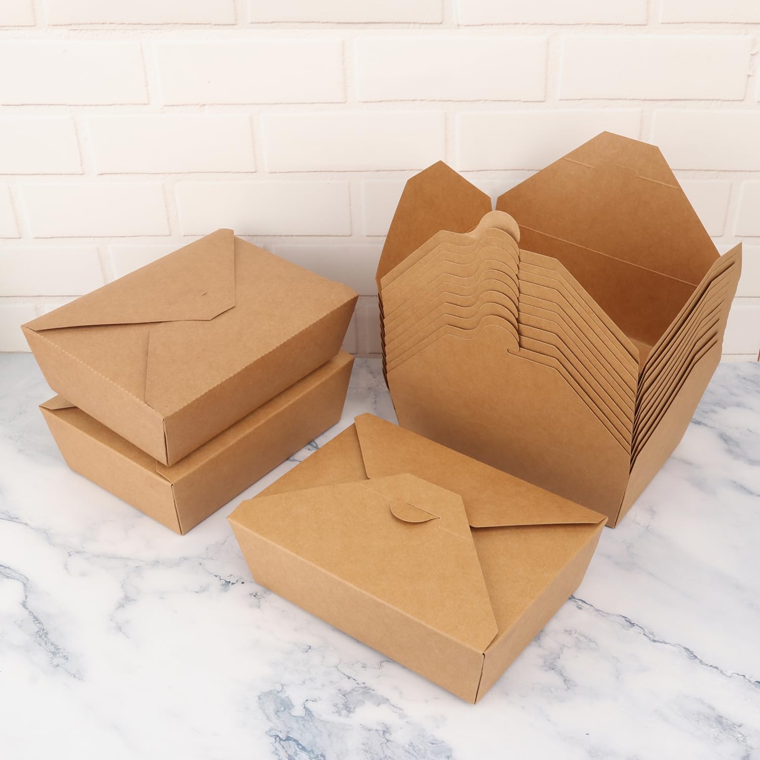 50 Pack Rustic Brown 70oz Eco-Friendly Cardboard Takeout Food Containers - Microwave & Freezer Safe - Perfect for Restaurants, Catering & Meal Prep Storage