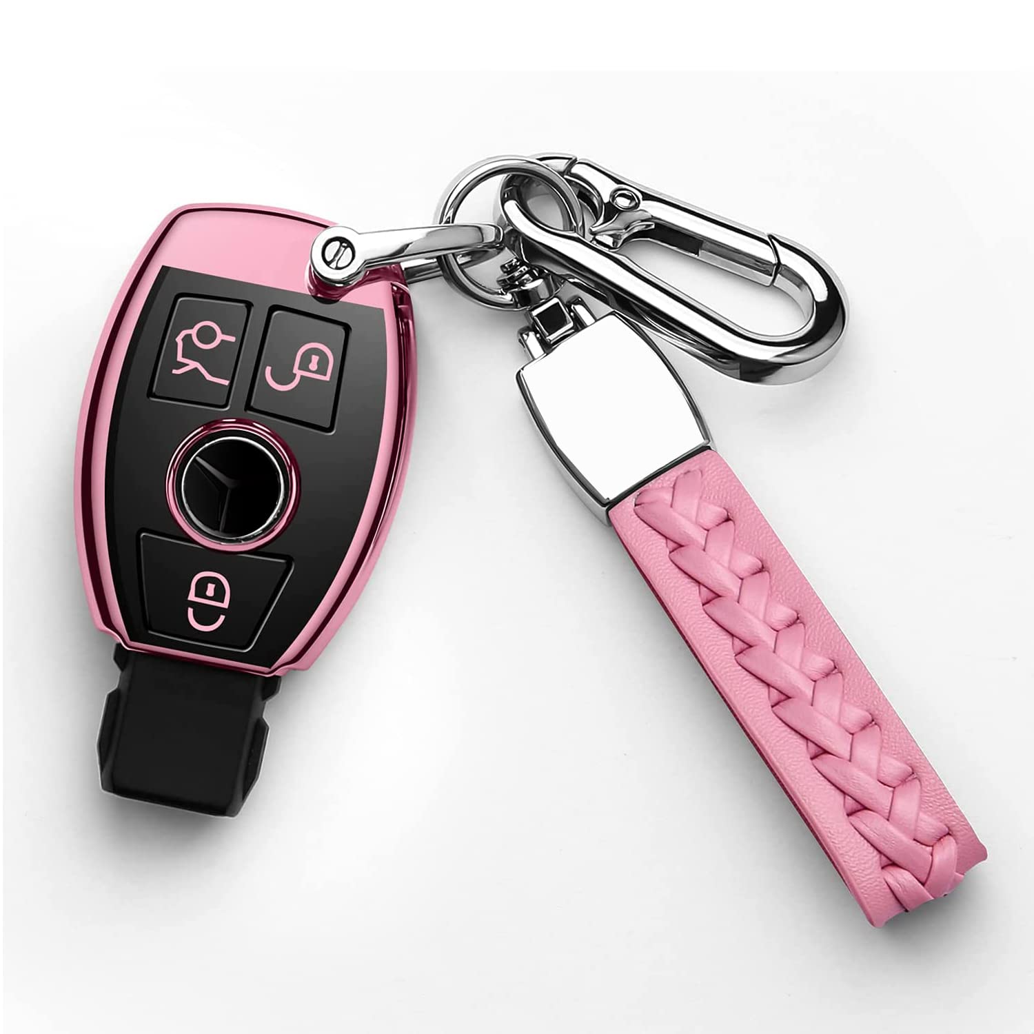 Premium TPU Key Fob Cover for Mercedes-Benz C/E/G/S/GL/CLS/CLK/G Class - Soft Protective Case Compatible with Smart Keyless Entry Remote (Pink) | Durable Protection Against Scratches & Drops for Everyday Use