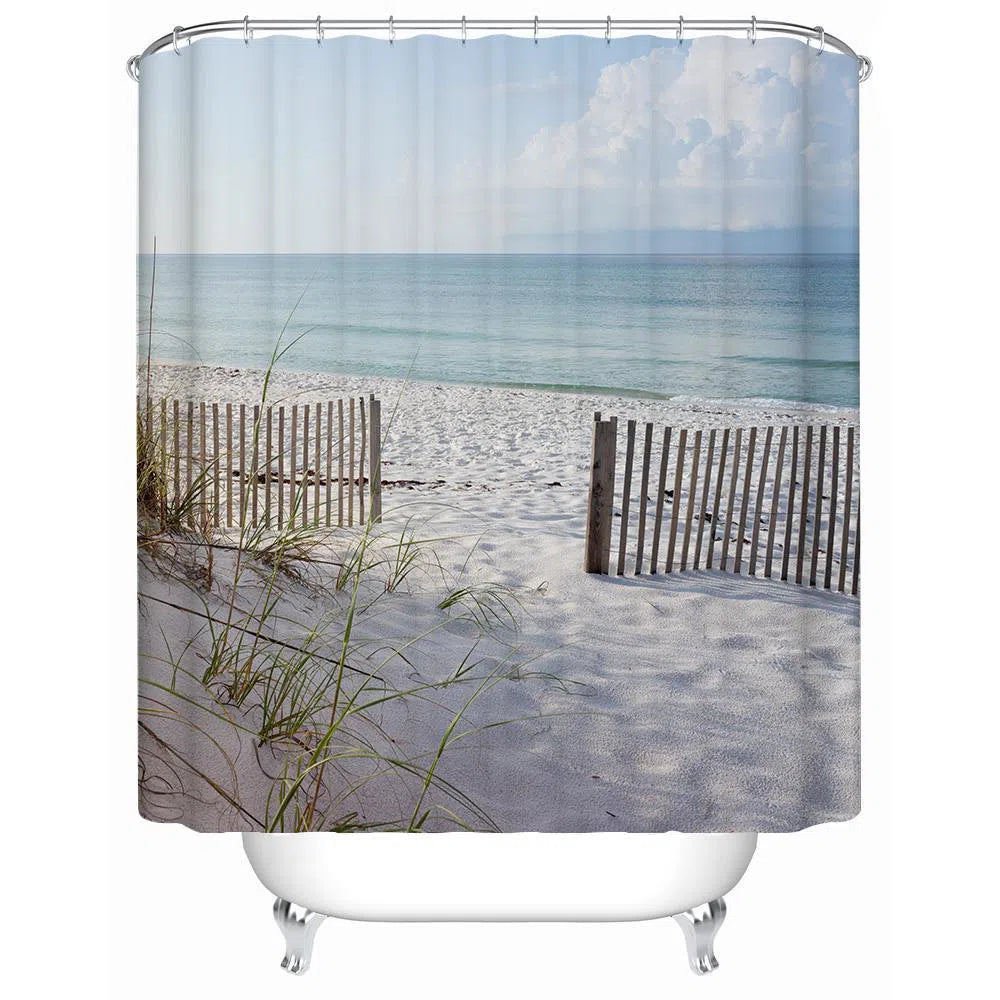 Florida Dreaming Beach Fence Shower Curtain - Coastal Bathroom Decor for Beach House, Vacation Rental & Nautical Theme - Perfect for Bathroom, Guest Room & Coastal Home Decor