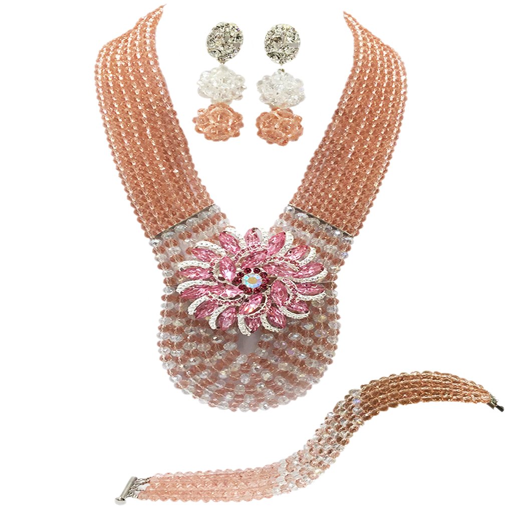 Elegant Nigerian Beaded Crystal Bridal Necklace Set - African Wedding Party Jewelry for Women - Perfect for Bridal, Cultural Celebrations & Special Occasions