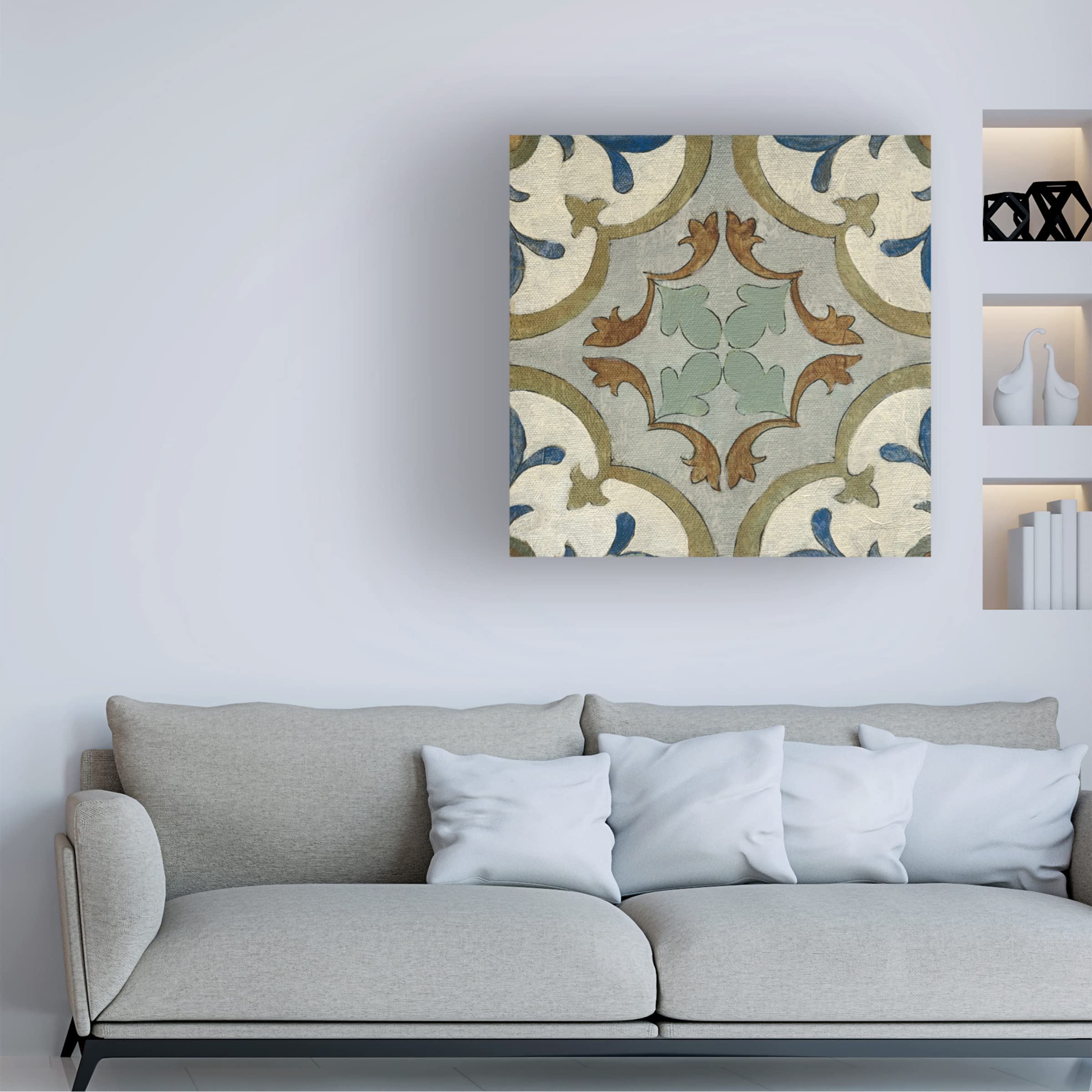 Silvia Vassileva 'Old World Tile VIII' Canvas Wall Art - 35x35 Inches Handmade Home Decor for Living Room, Bedroom & Office