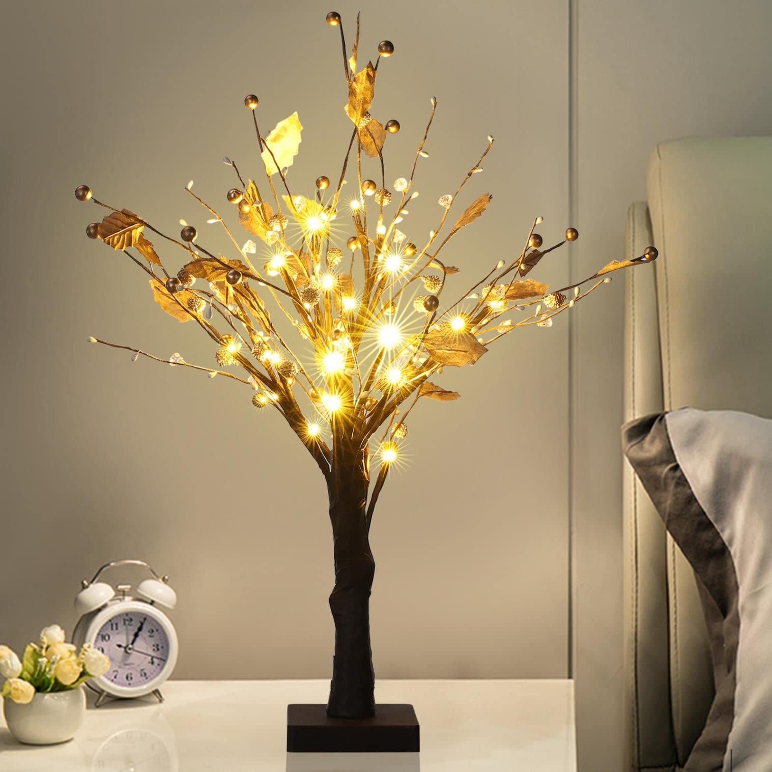 24 Warm White LED 1.8ft Golden Fruit Tree Lights - Handmade Floral Plastic Christmas Decor for Home, Party & Holiday Decoration