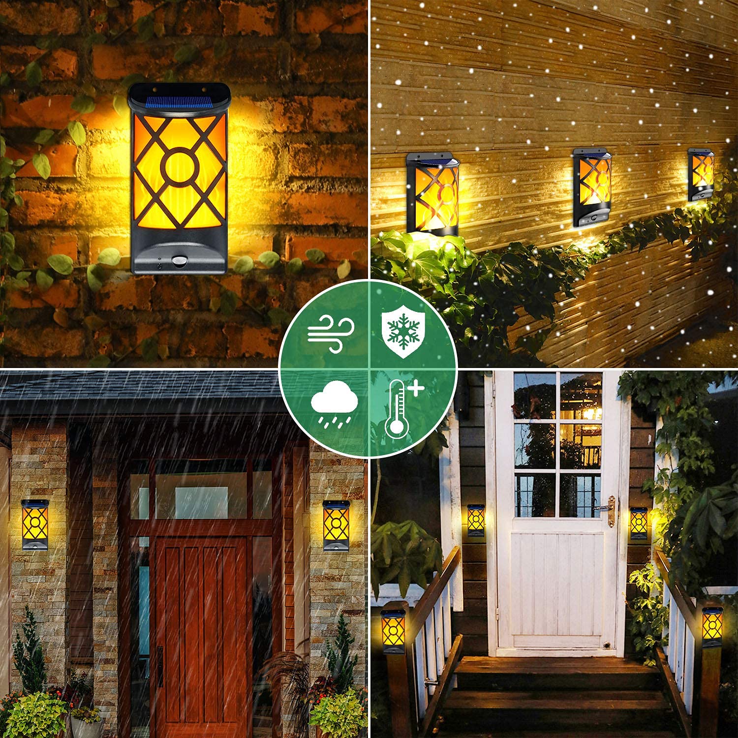 Solar Flame Lights Outdoor - 66 LED Waterproof Flickering Fire Effect Wall Lanterns for Garden, Fence, Patio & Deck | Auto On/Off Solar Powered Christmas Decorations | Perfect for Halloween, Backyard Parties & Holiday Lighting Displays