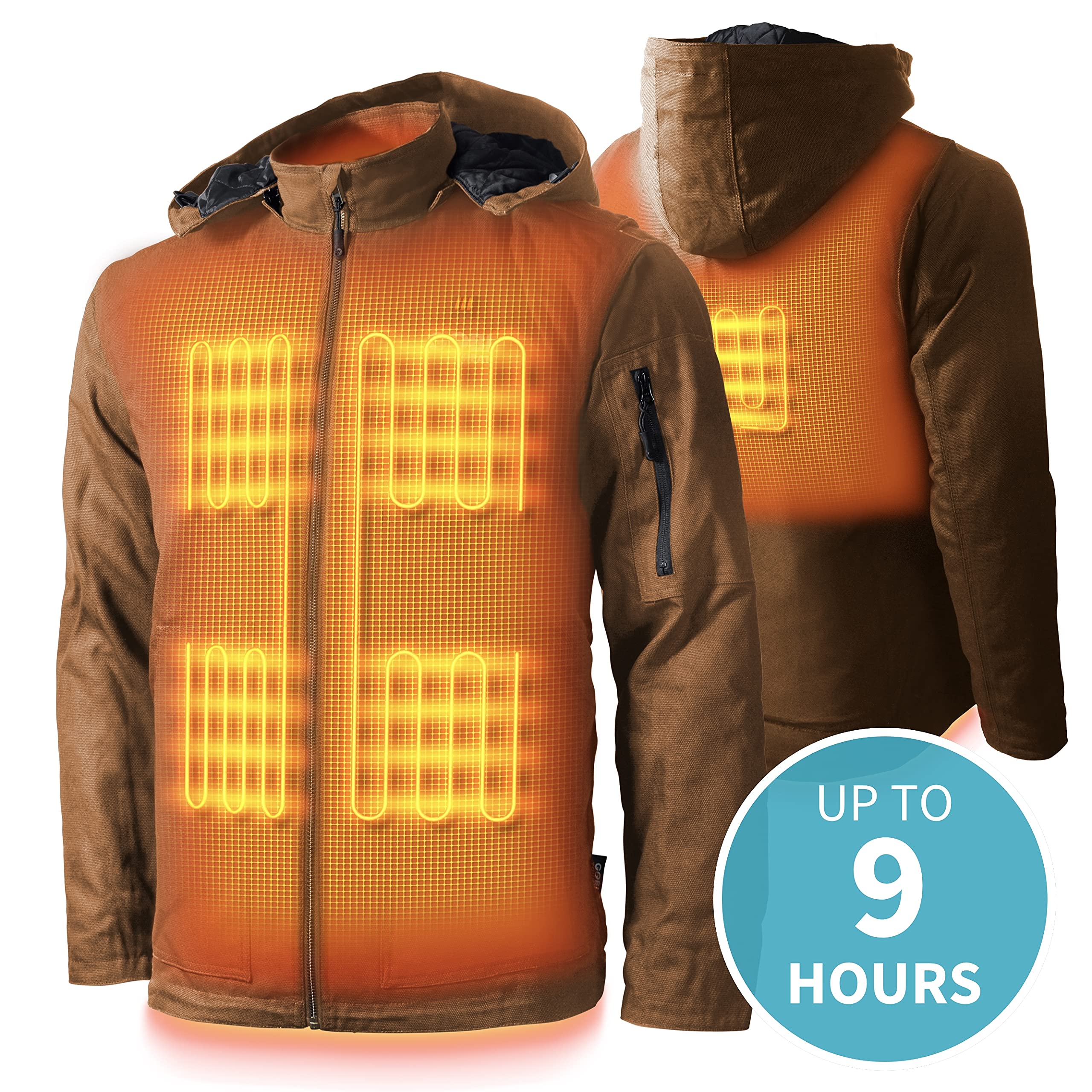 Grit Men's Heated Work Jacket with 9-Hour Battery Life - 3 Adjustable Heat Settings (Includes Battery & Charging Cable) | Winter Outdoor Work, Construction, Hunting & Cold Weather Activities