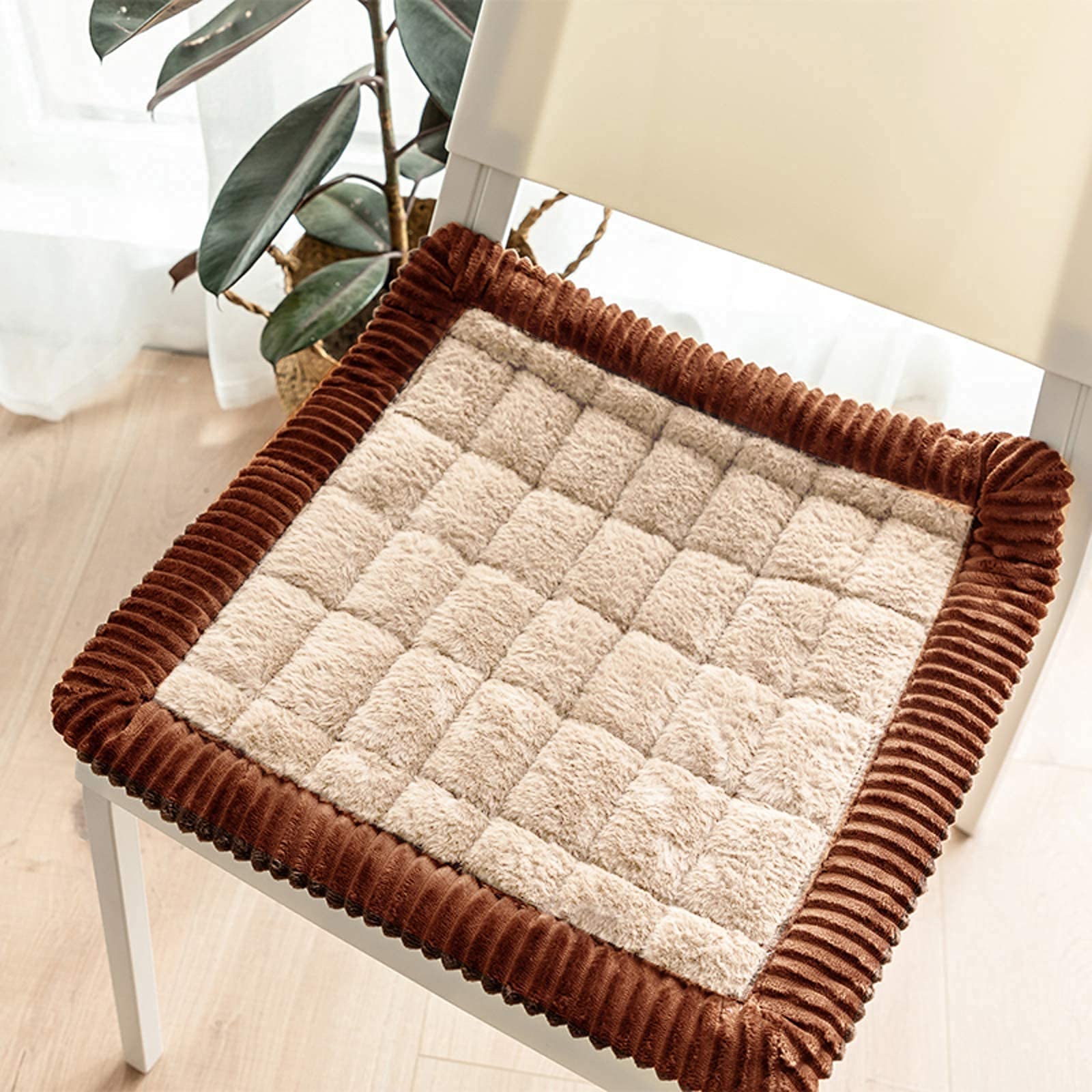 4 Pcs Tufted Dining Chair Cushions - Indoor/Outdoor Wicker Seat Cushions with Ties, Non-Slip Chair Pads for Home, Office, Patio (Coffee Color, 45x45cm/18x18In) - Perfect for Dining Rooms, Garden Furniture, and Kitchen Stools