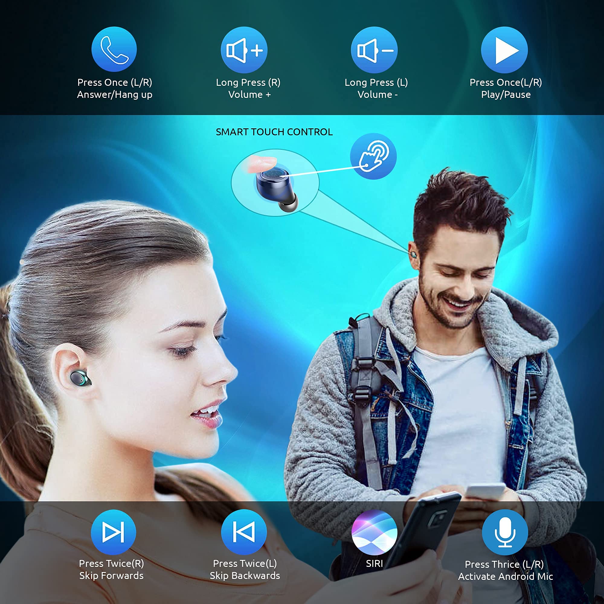 Wireless PRO Bluetooth 5.3 Earbuds with 36H Playback, IPX4 Waterproof, Noise Cancelling & Quad Mic - Compatible with ONN 8 Inch Tablet - Perfect for Workouts, Running & Travel