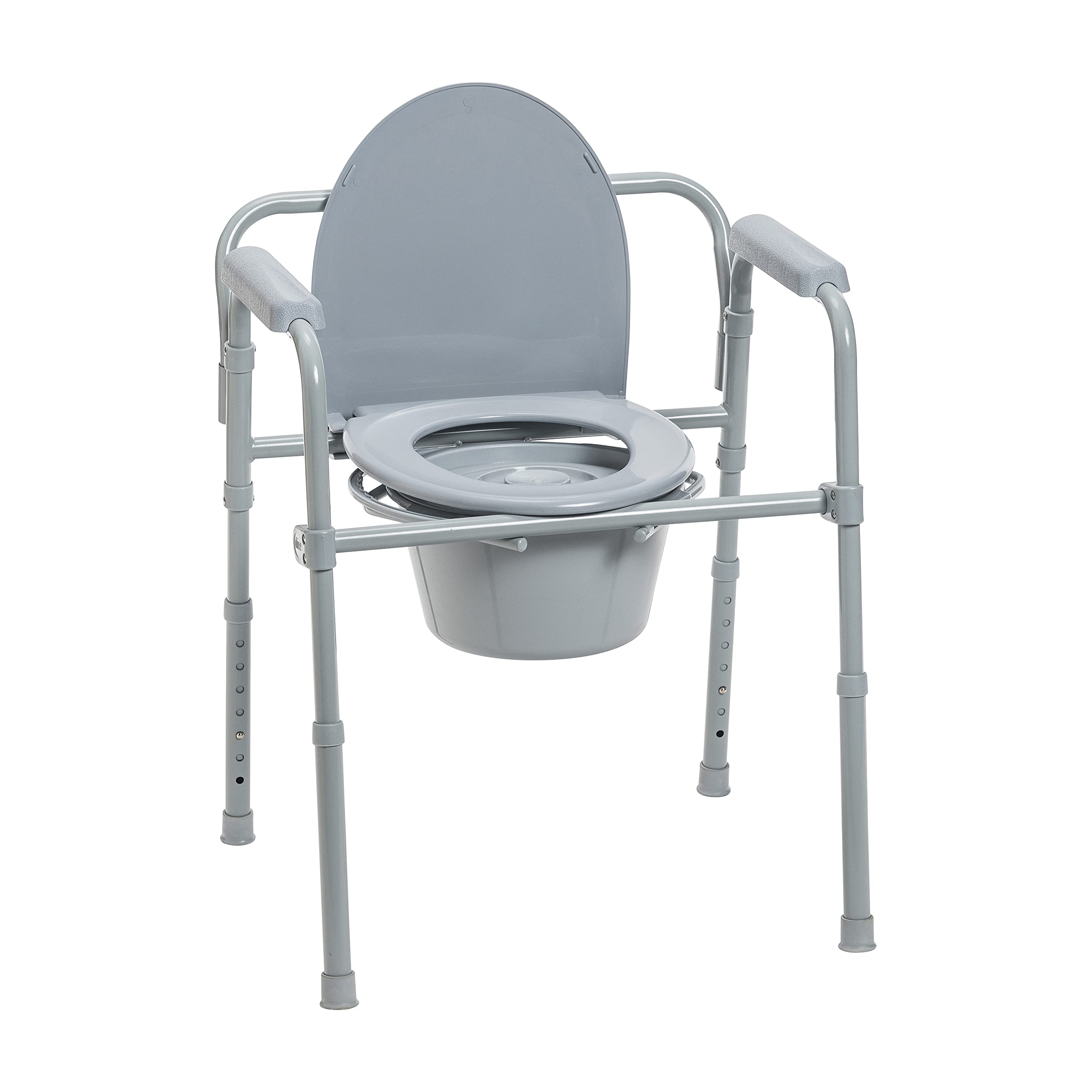 Drive Medical 12011KD-1 Adjustable Height Bathtub Transfer Bench & 11148-1 Folding Steel Bedside Commode Chair - Shower Safety and Portable Toilet Solution for Elderly, Disabled, and Post-Surgery Care at Home