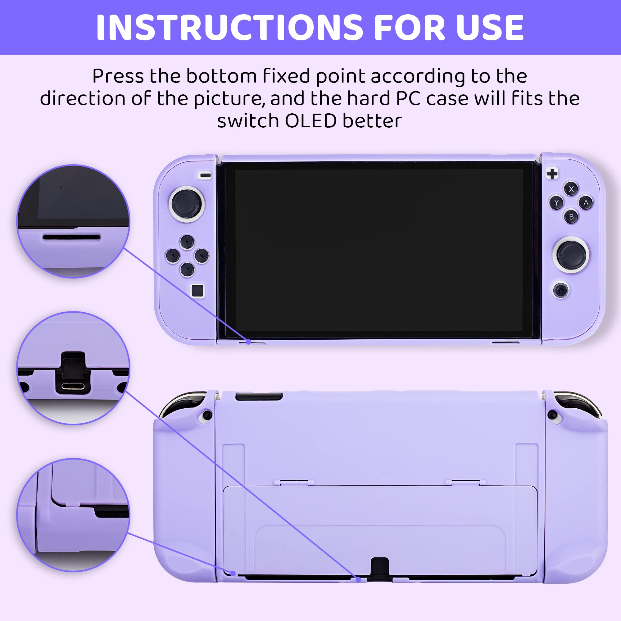 9-in-1 Nintendo Switch OLED Carrying Case Set - GLDRAM Protective Travel Case with Hard PC Cover, Tempered Glass Screen Protector, Thumb Grip Caps, Wrist Strap & Adjustable Shoulder Strap for Girls (Purple) - Perfect for Travel, Commuting & Gaming On-The-Go