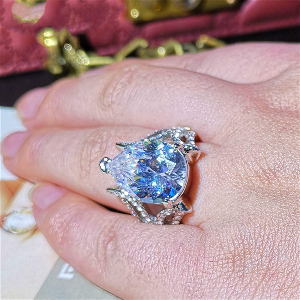 925 Sterling Silver Teardrop Halo Cubic Zirconia Ring | Shiny Full Diamond Multi Row Eternity Band | Engagement Wedding Ring for Women (Size 9) | Perfect for Proposals, Anniversaries & Special Occasions