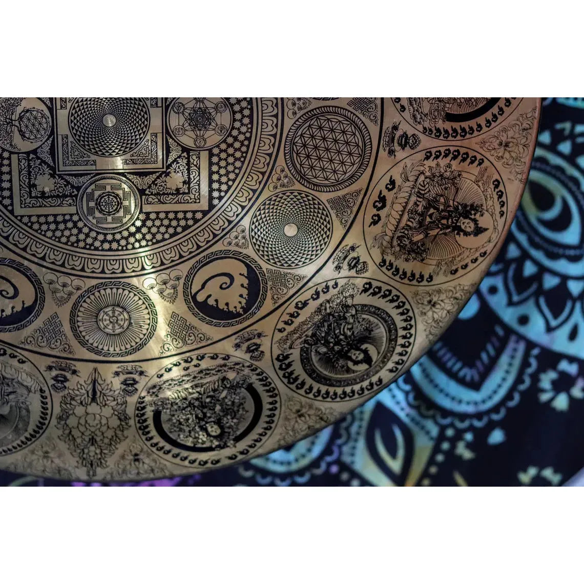Handcrafted Tibetan Deities Carving Gong - Flower of Life Design for Meditation, Yoga & Spiritual Healing | Sacred Sound Instrument for Home Decor & Energy Cleansing