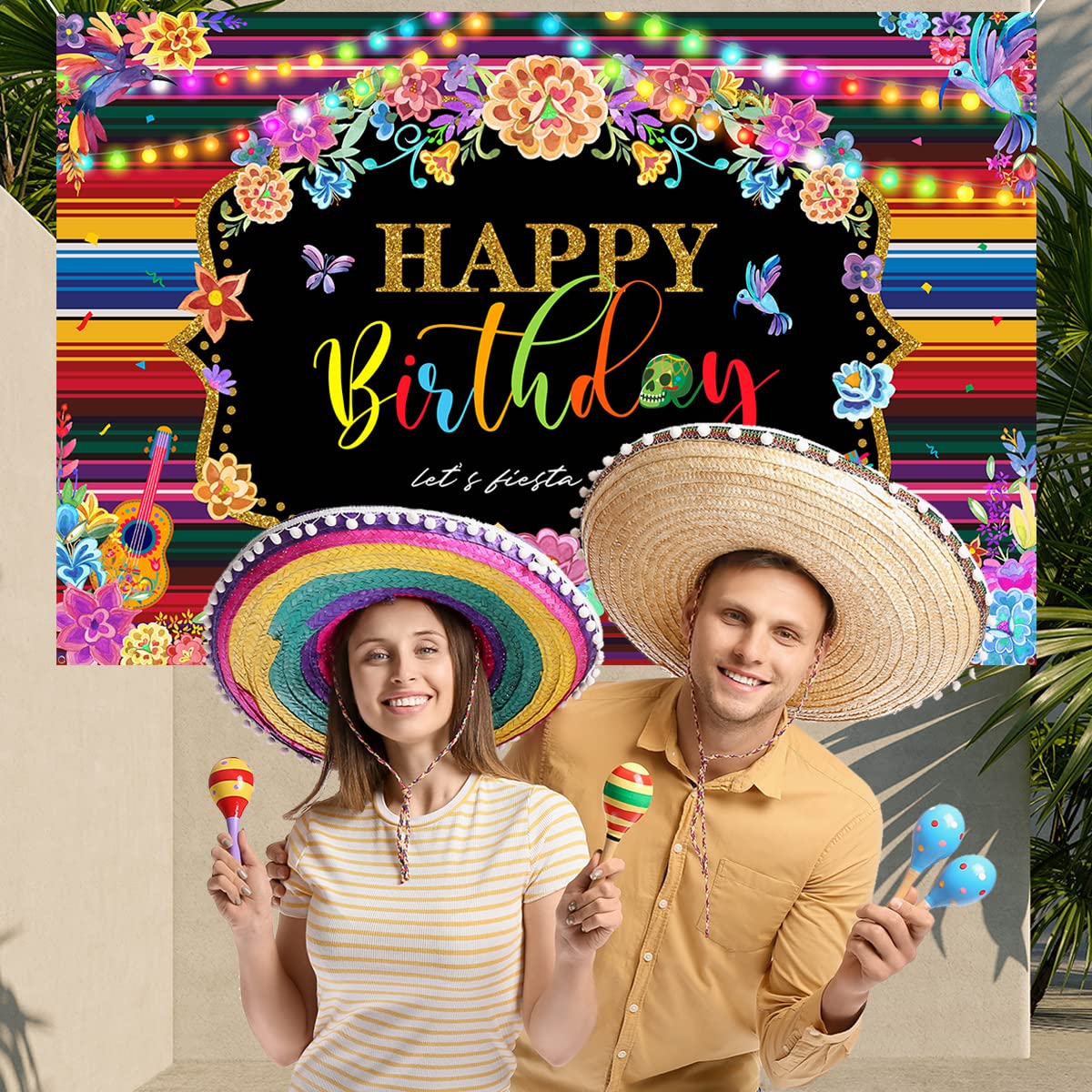 Mexican Birthday Party Decorations - Fiesta Theme Happy Birthday Backdrop for Cinco De Mayo, Vinyl Background Banner, Mexican Party Supplies | Perfect for Cinco de Mayo Celebrations, Themed Birthday Parties & Festive Home Decor