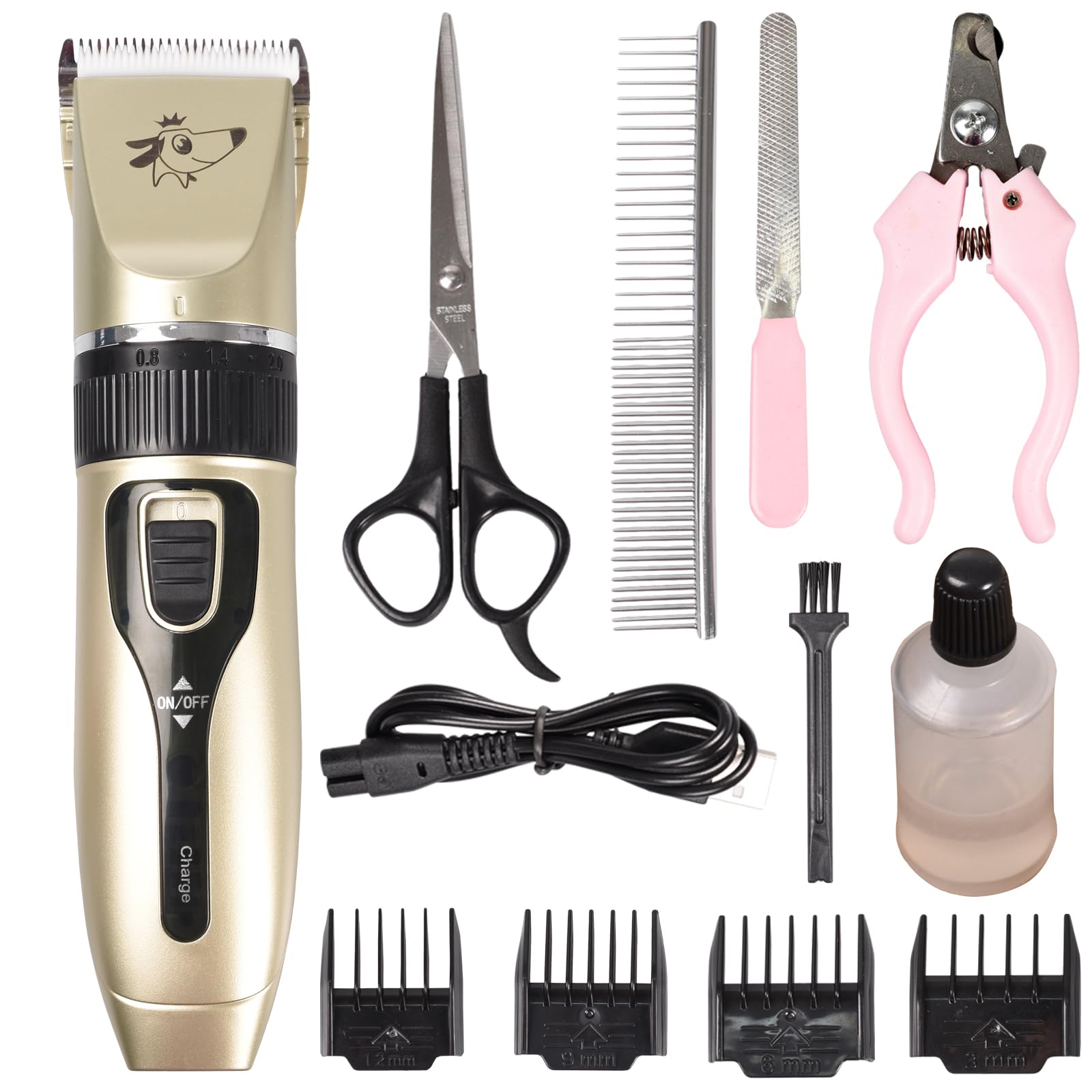 True Face Dog Grooming Kit - Low Noise Rechargeable Cordless Pet Clippers for Dogs & Cats - Professional Electric Hair Trimmer & Shaver for Home Grooming & Pet Spa Days