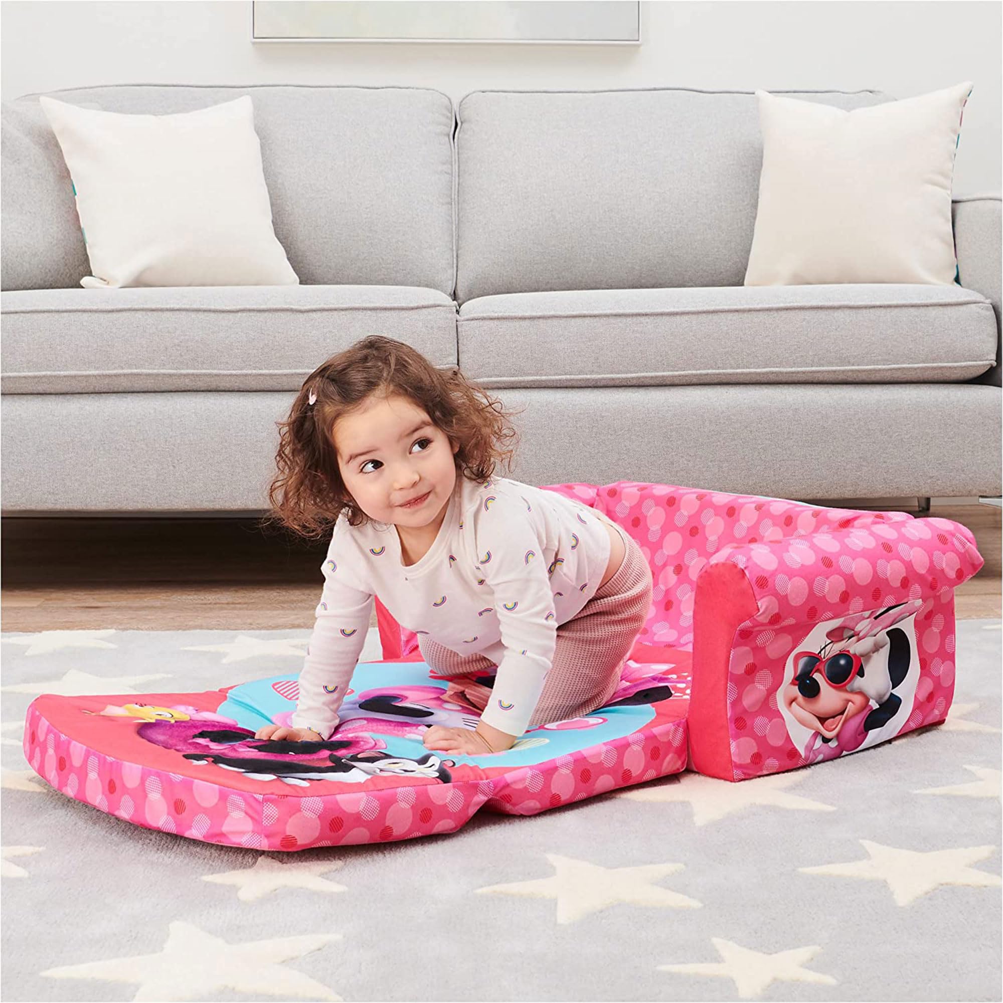 2 in 1 MARSHMALLOW Kids Couch & Sleeper - Extendable Toddler Sofa with Reversible Design for Lounging & Sleeping | Minnie Mouse Theme (2 Pack) - Perfect for Playrooms, Bedrooms & Daycare Centers