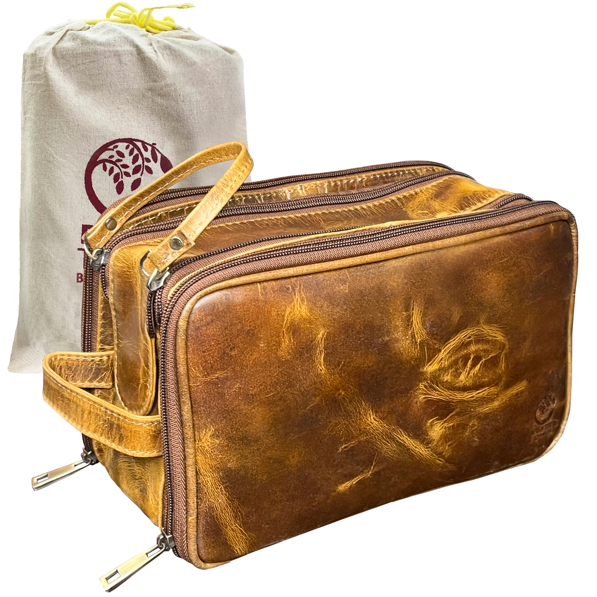 Premium Leather Toiletry Bag for Women & Men - Rustic Town Travel Cosmetic Organizer - Perfect for Vacation, Business Trips & Gym Essentials Storage