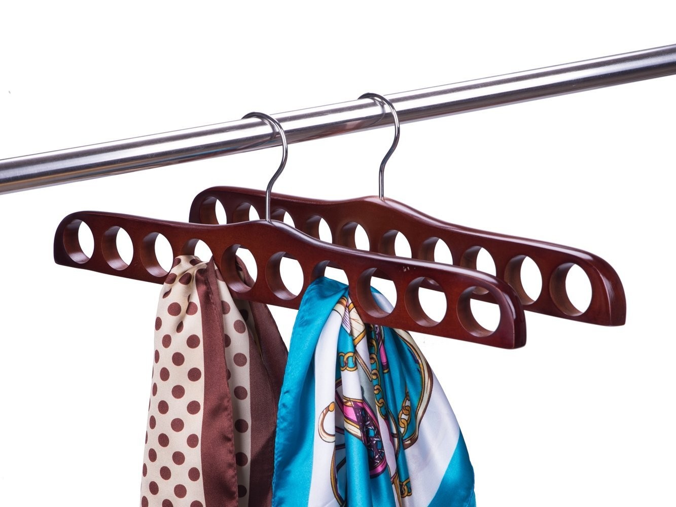 Premium Wooden Scarf Hanger - Walnut & Chrome Finish | Stylish Scarf Organizer for Closet, Wardrobe & Travel Accessories Storage