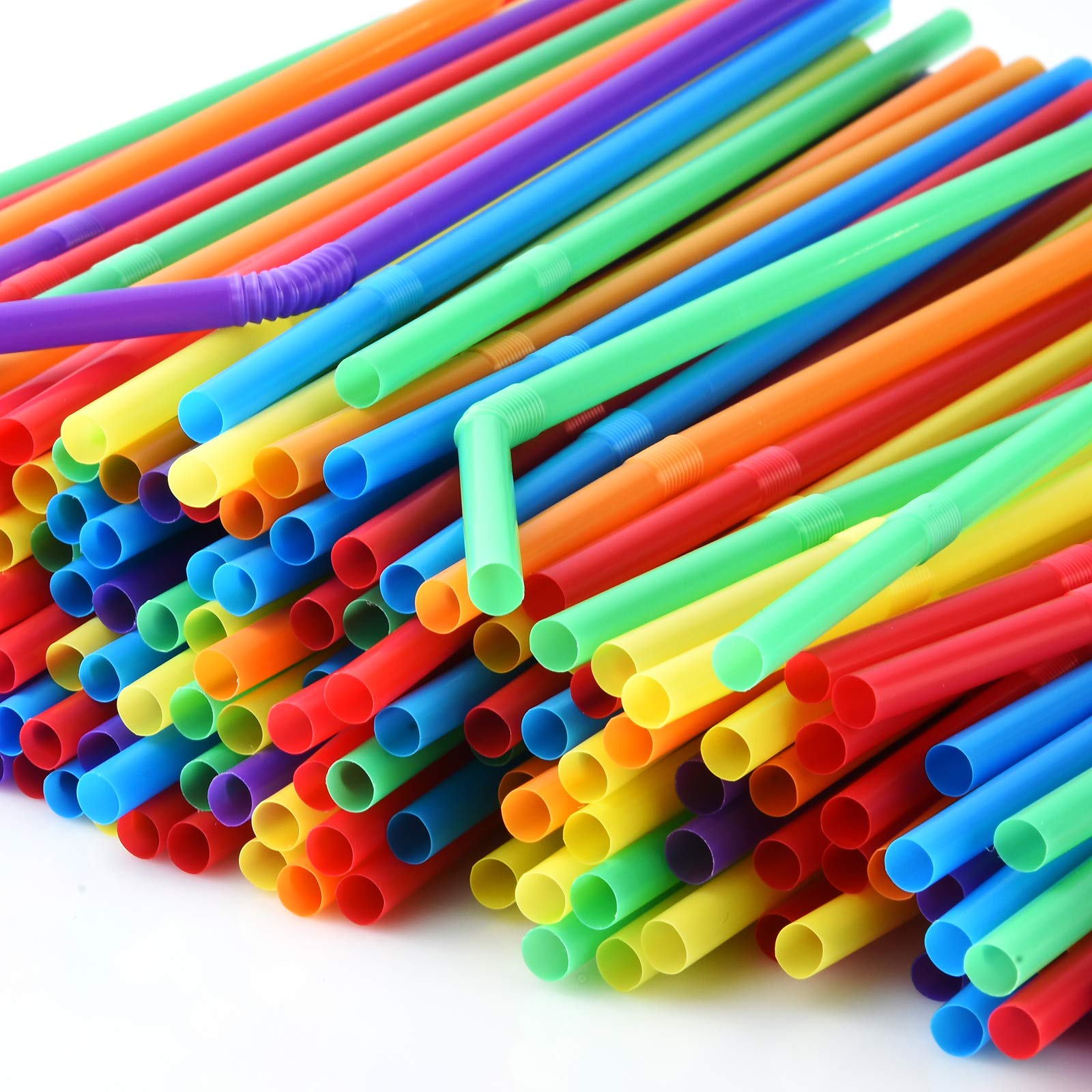 ALINK 500 Colorful Flexible Straws + 500 White Plastic Straws - Bulk Party Supplies for Smoothies, Cocktails & Milkshakes | Perfect for Home, Cafes & Restaurants
