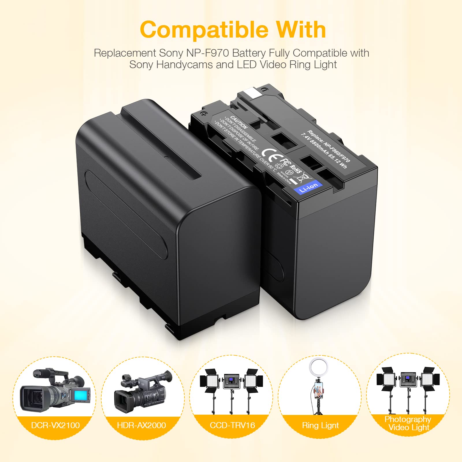 4 Pack NP-F970 Replacement Batteries & 4-Channel Charger for Sony Cameras - Compatible with NP-F970/950/960/550/330/570 & CCD-SC55, TR516/716/818/910/917 Handycams - Perfect for Travel Vlogging, Wedding Filming & Outdoor Photography