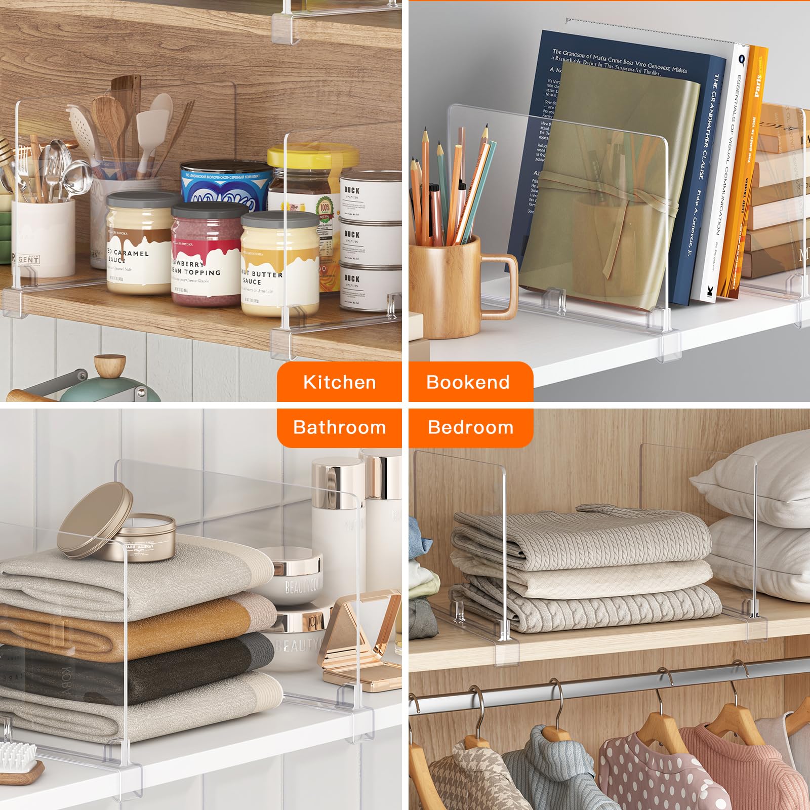 Fixwal 12-Pack Clear Acrylic Shelf Dividers - Adjustable Closet Organizers for Wardrobe, Kitchen, Office & Bathroom Storage - Perfect for Drawers, Cabinets & Shelves Organization (Home & Office Use)