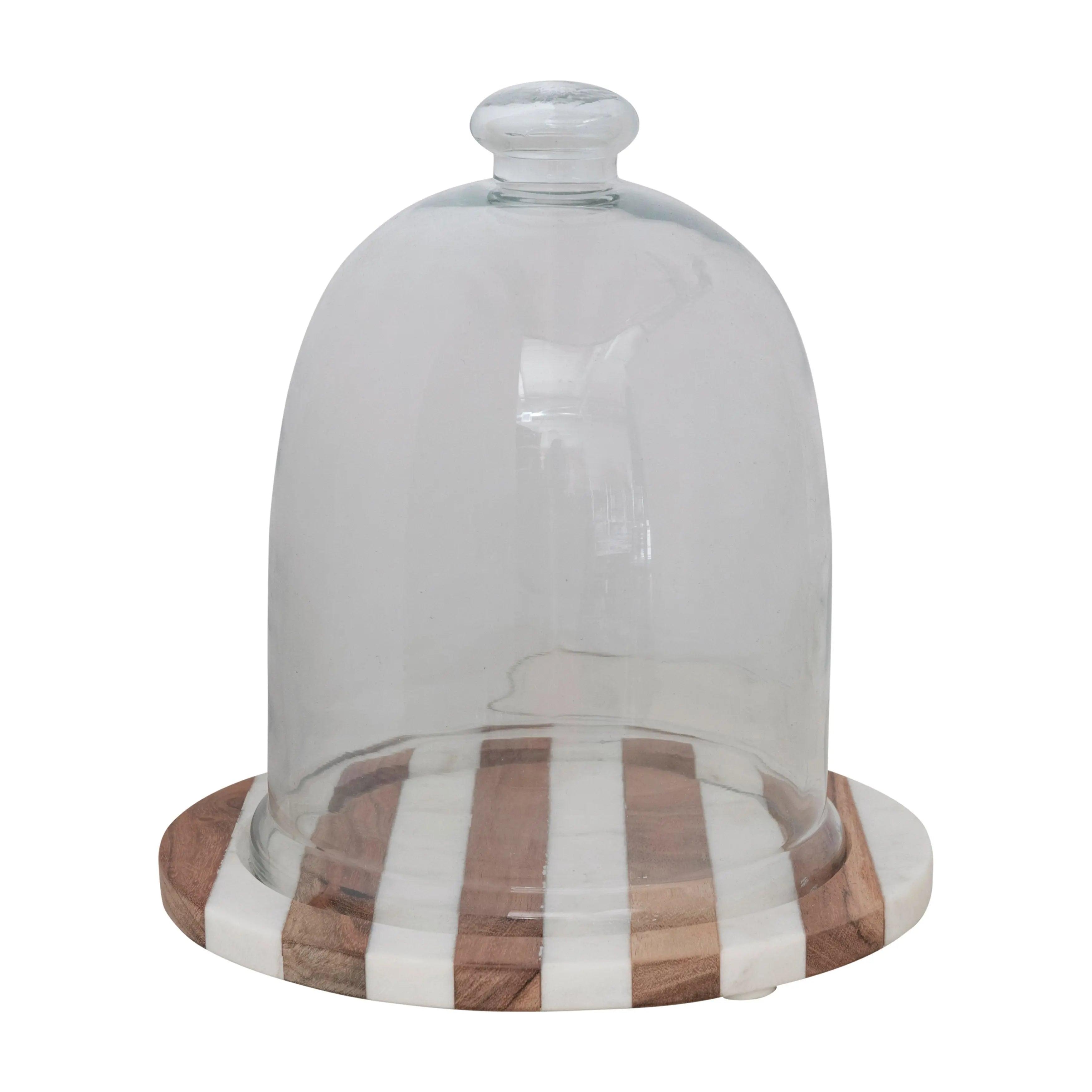 Elegant Glass Block with Striped Wood and Marble Base - Perfect for Home Decor, Office Desk Accessories, and Modern Interior Design