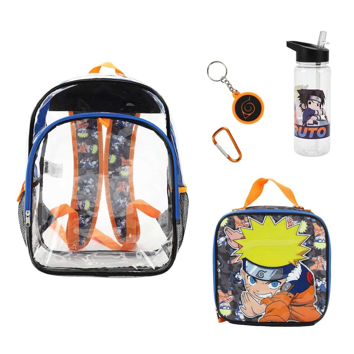 Naruto Anime 5-Piece Backpack Set with Lunch Box & Water Bottle - Perfect for School, Cosplay, and Anime Fans