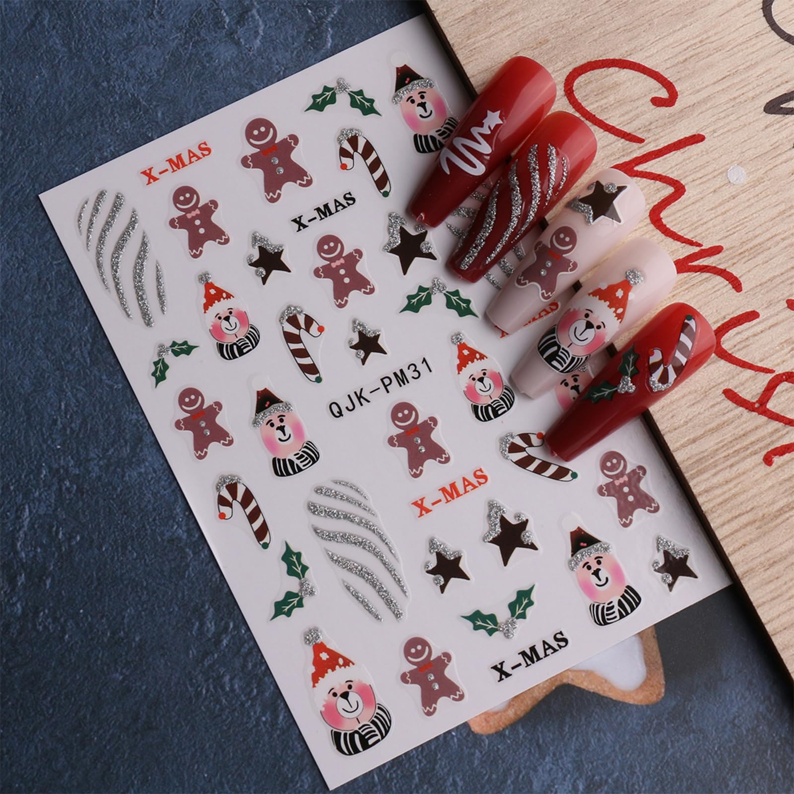 JMEOWIO 10 Sheets Glitter Christmas Nail Art Stickers - Self-Adhesive Snowflake Decals for Holiday Nail Designs | Perfect for Xmas Parties, Winter Manicures & DIY Nail Art Decoration