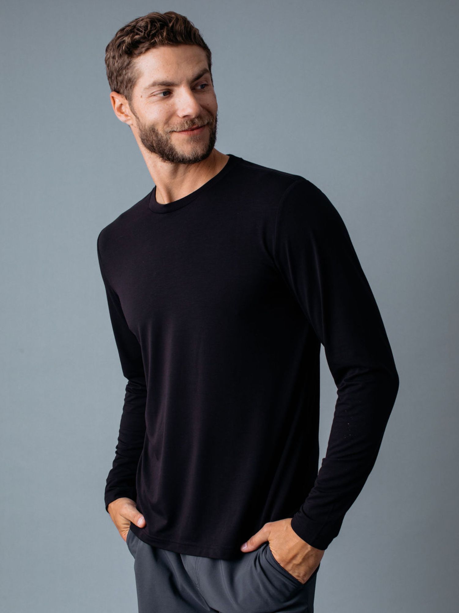 Black Performance Long Sleeve Crew Neck Shirt for Men & Women - Moisture Wicking, Breathable Workout Top for Gym, Running & Outdoor Activities