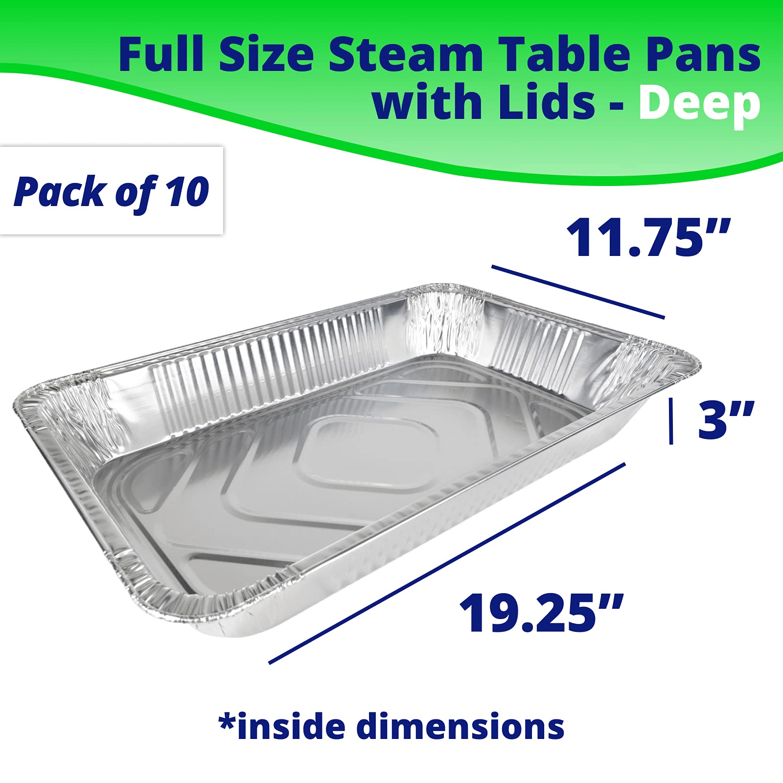 IDL Packaging 10-Pack Full Size Aluminum Steam Table Pans with Lids - 21