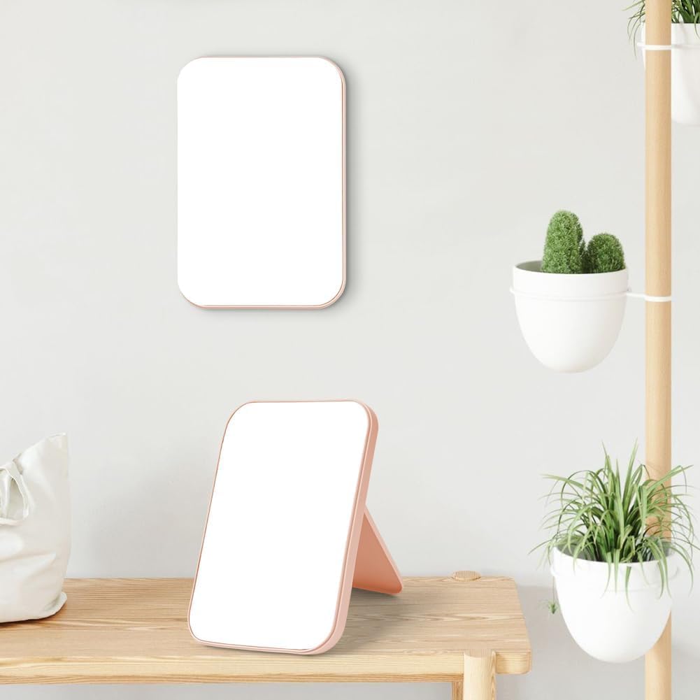 DLEST Foldable Desktop Makeup Mirror - Portable Square Vanity Mirror with Stand for Women, Wall Mount & Tabletop Mount, Pink | Perfect for Home, Travel, and Professional Makeup Application