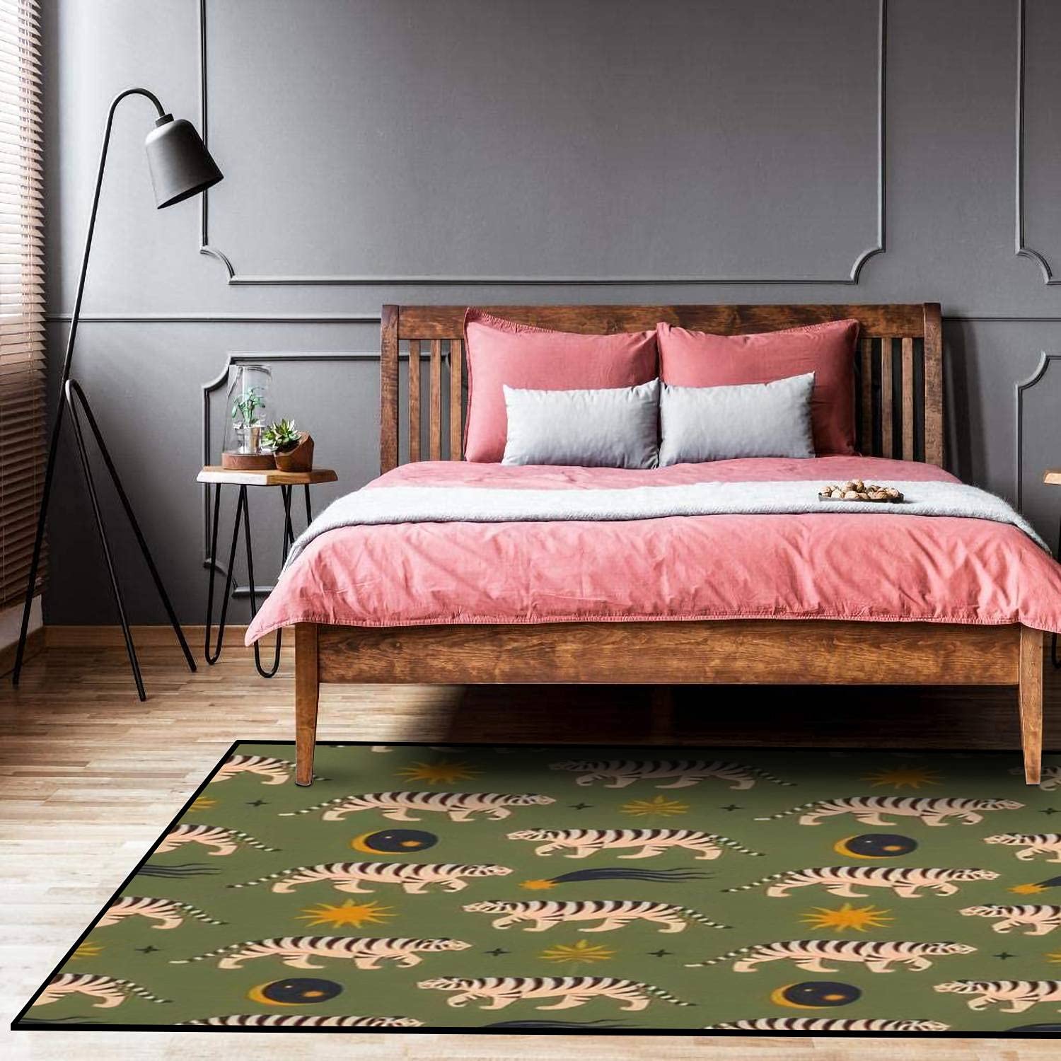Boho Asian Style Indoor/Outdoor Rug with Chinese Tiger Pattern - Non-Slip Floor Carpet for Living Room, Coffee Table, Chair Mats | Home Decor Gift for Housewarming & Festive Occasions