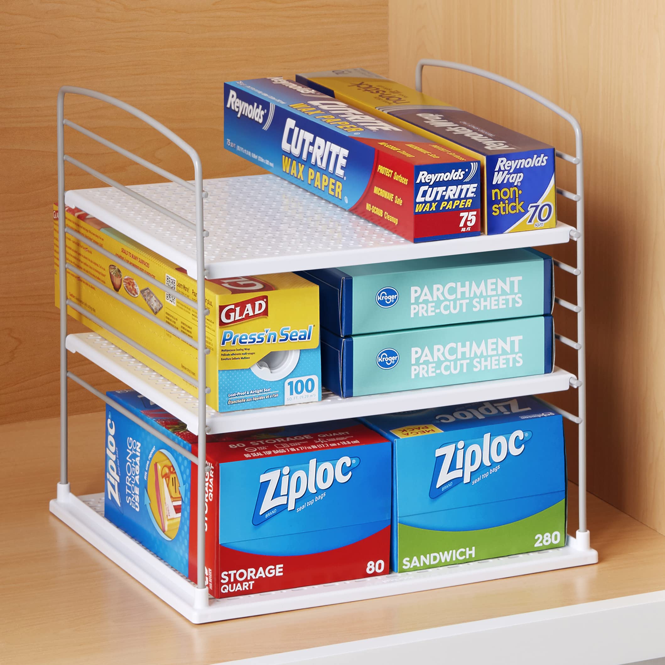 YouCopia UpSpace Adjustable Cabinet Organizer - Extra Large White Kitchen & Pantry Shelf for Plastic Wrap, Foil, and Food Storage | Perfect for Pantry, Cabinet, and Closet Organization