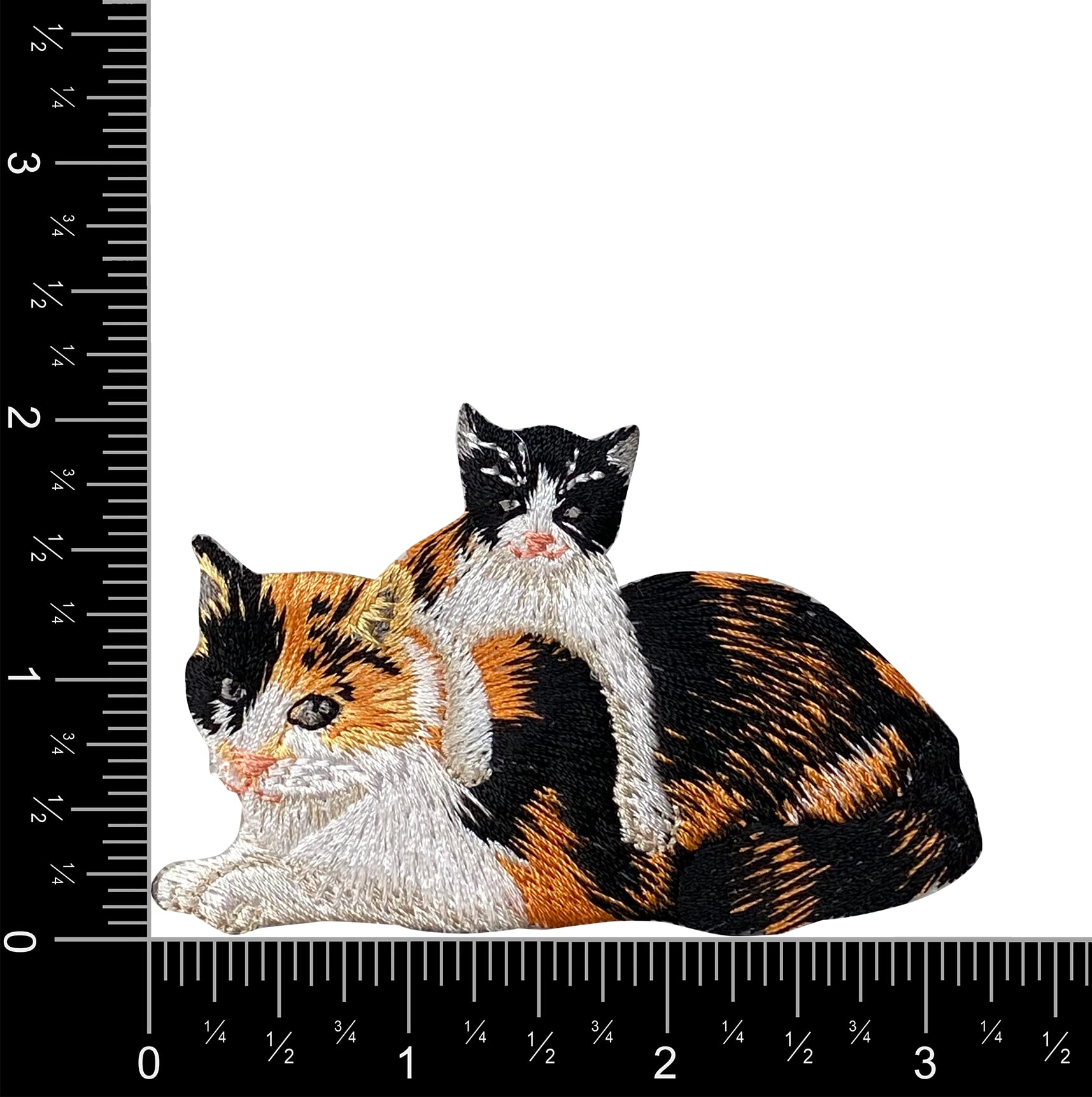 Calico Cat Embroidered Iron-On Patch for Mother & Kitten - Cute Pet Applique for Clothing, Bags & DIY Crafts