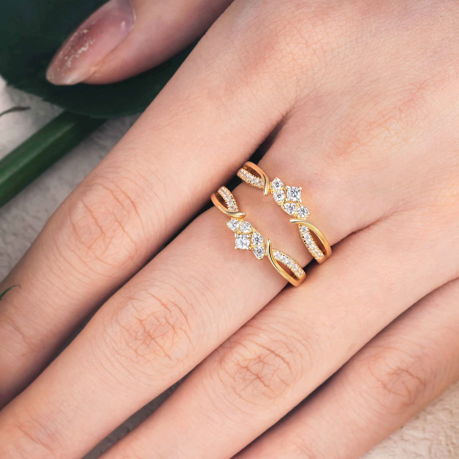 SHELOVES Rose Gold Plated Guard Ring Enhancers for Engagement Rings - AAAAA CZ 925 Sterling Silver (Sizes 5-12) | Perfect Wedding Band Enhancer & Anniversary Gift for Her