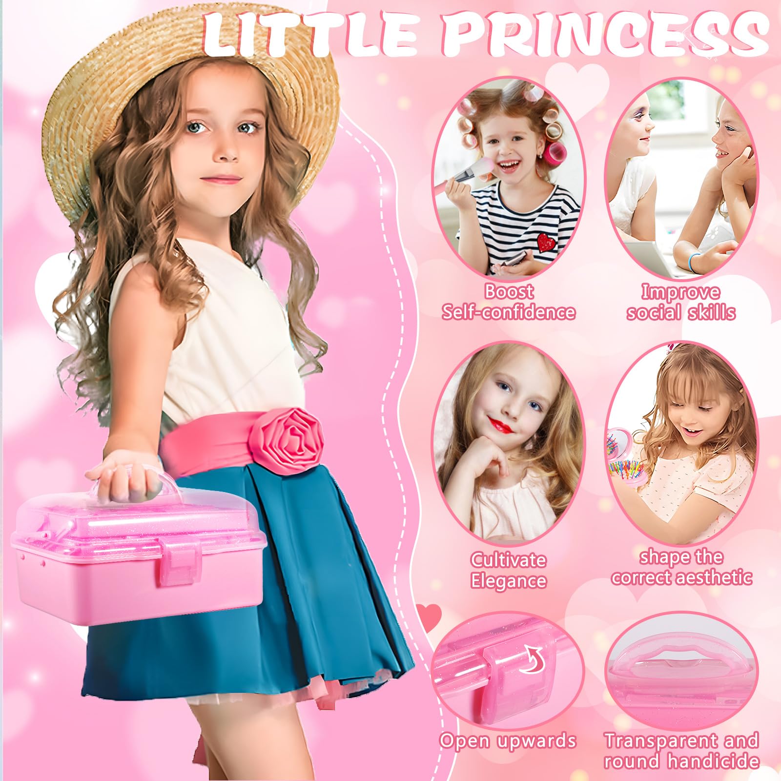Frasheng 35-Piece Washable Kids Makeup Kit for Girls, Non-Toxic Princess Beauty Cosmetic Set with Makeup Dresser - Perfect Gift for Ages 3-10 - Birthday, Dress-Up, Pretend Play & Party Fun