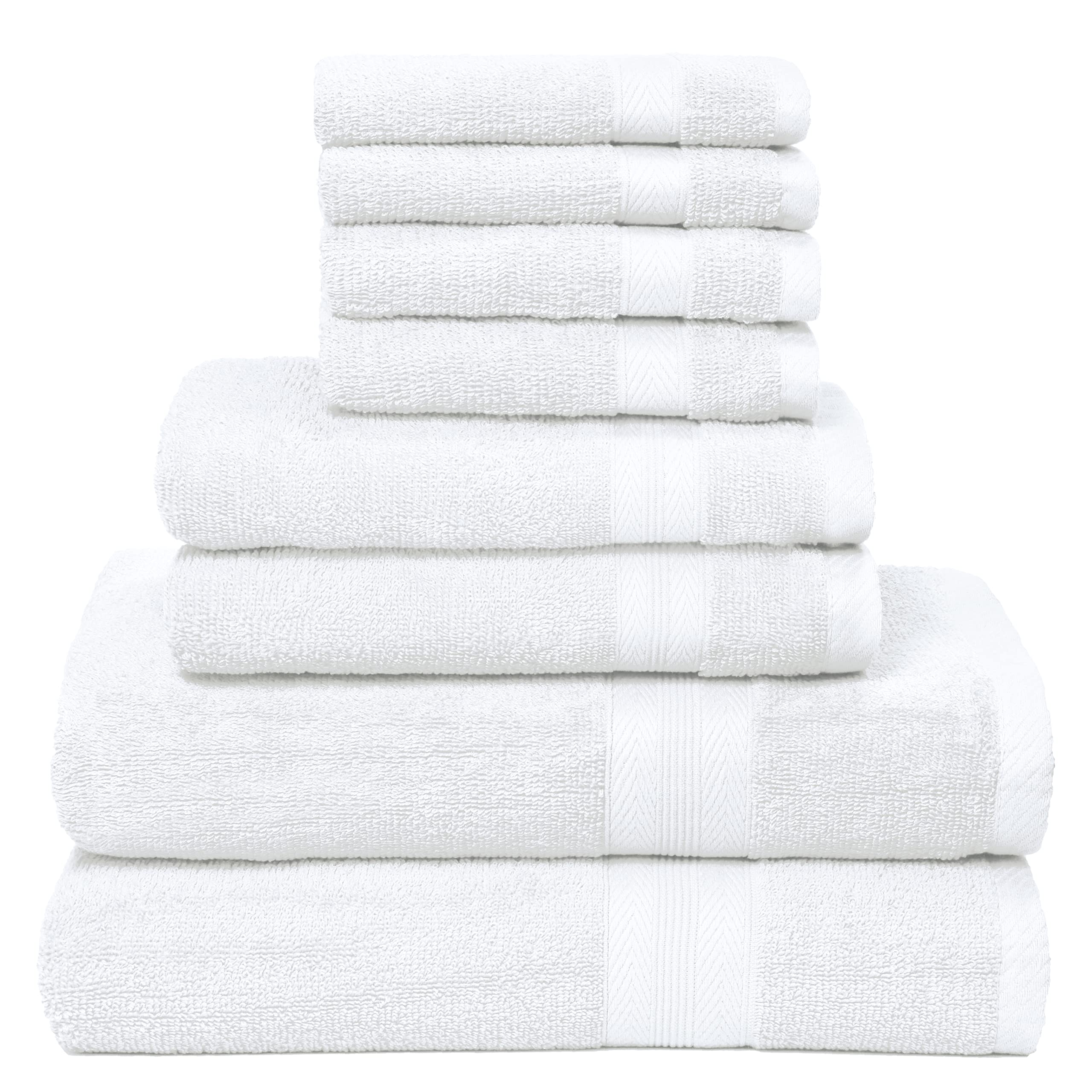 BOUTIQUO 8-Piece White Bath Towel Set - 100% Ring Spun Cotton, Ultra Soft & Highly Absorbent - 2 Bath Towels (27x54