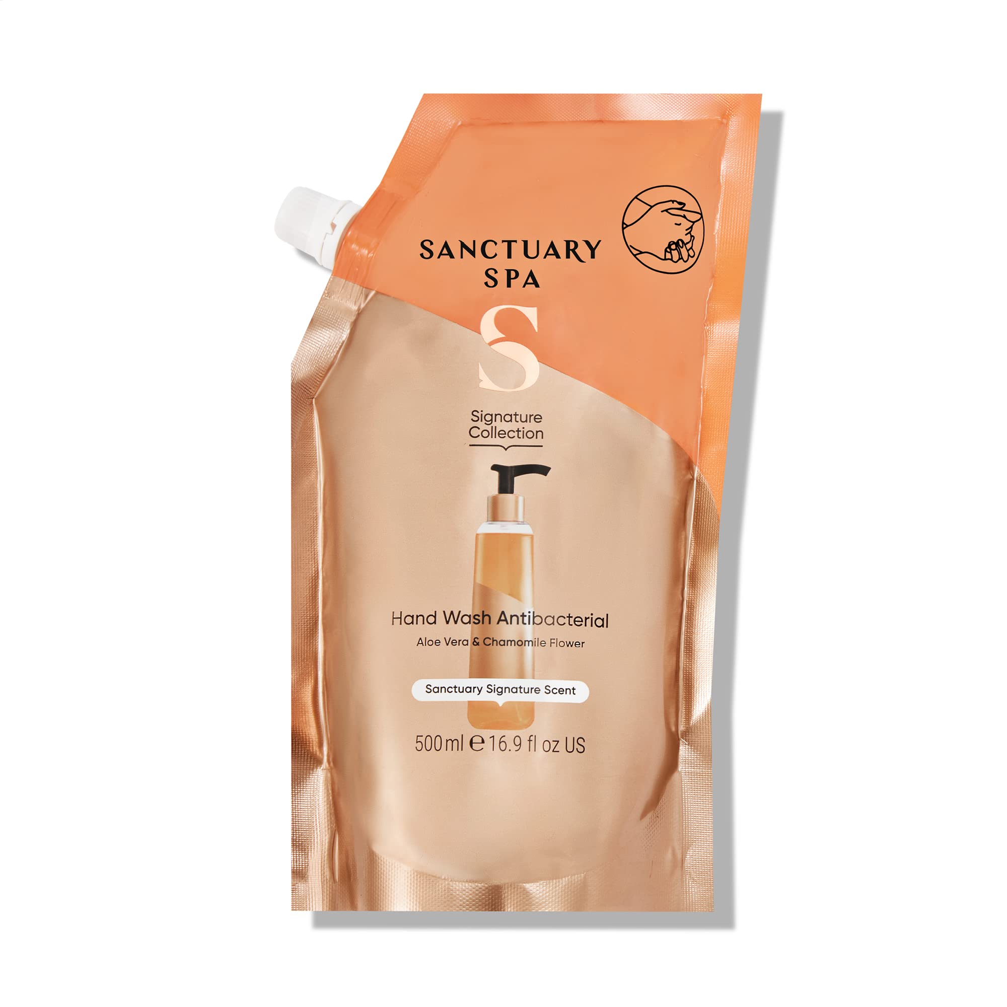 Sanctuary Spa Antibacterial Hand Wash with Refill - Vegan Liquid Soap for Home, Office & Travel - Kills 99.9% Germs - Moisturizing & Gentle Formula - 16oz Bottle + 16oz Refill Pack