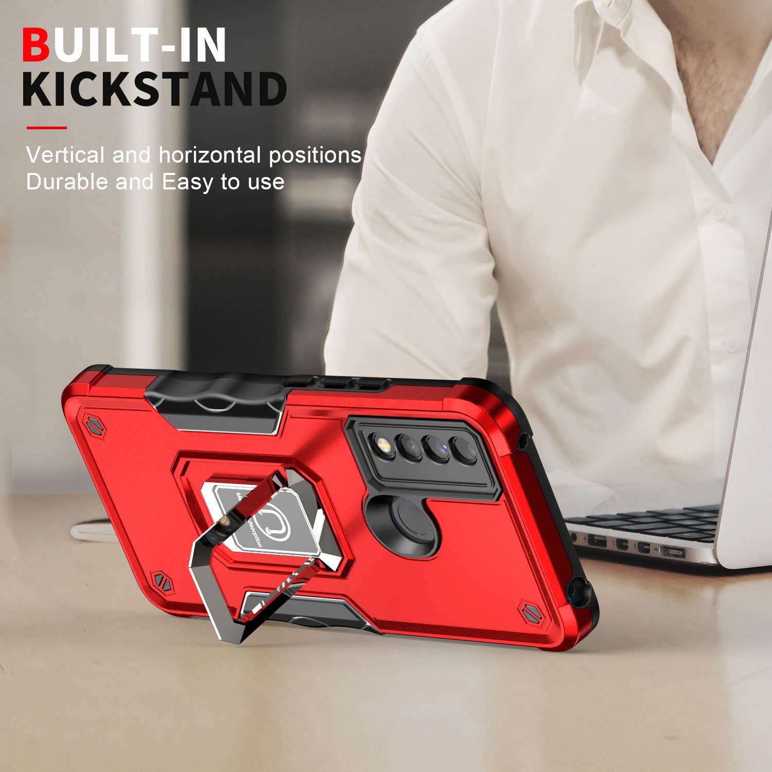 Rosebono TCL 20 XE Case with Metal Ring & Kickstand - Magnetic Hybrid Protective Cover (Green) | Shockproof Armor Defender for Work, Travel & Daily Use